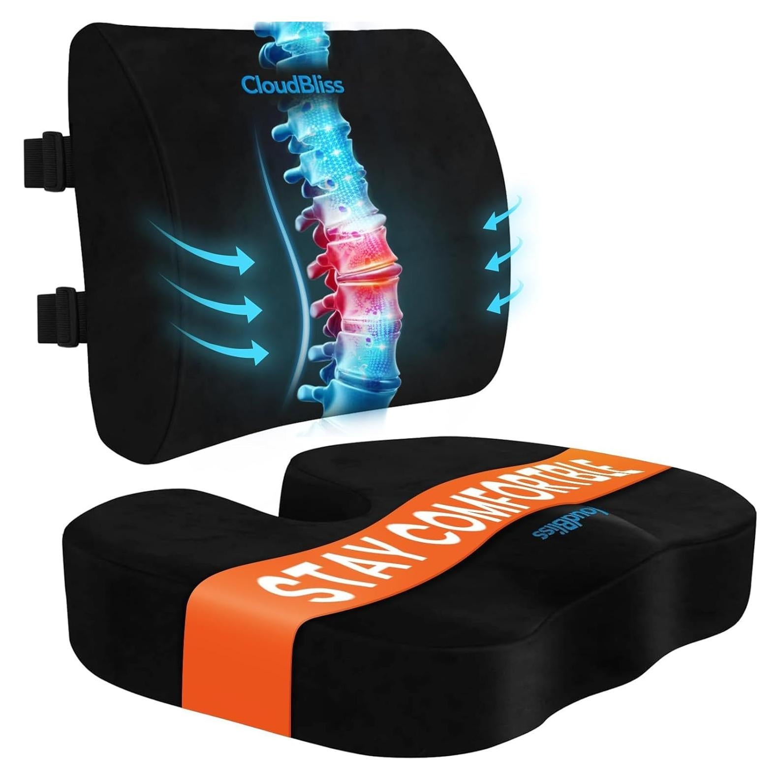 Cojín de Asiento y Almohada Lumbar CloudBliss Negro