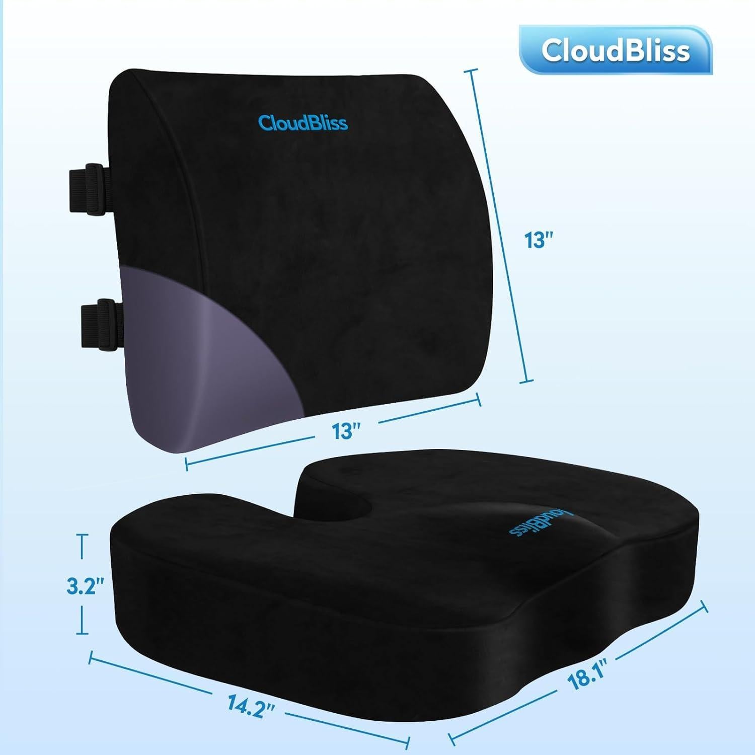 Cojín de Asiento y Almohada Lumbar CloudBliss Negro