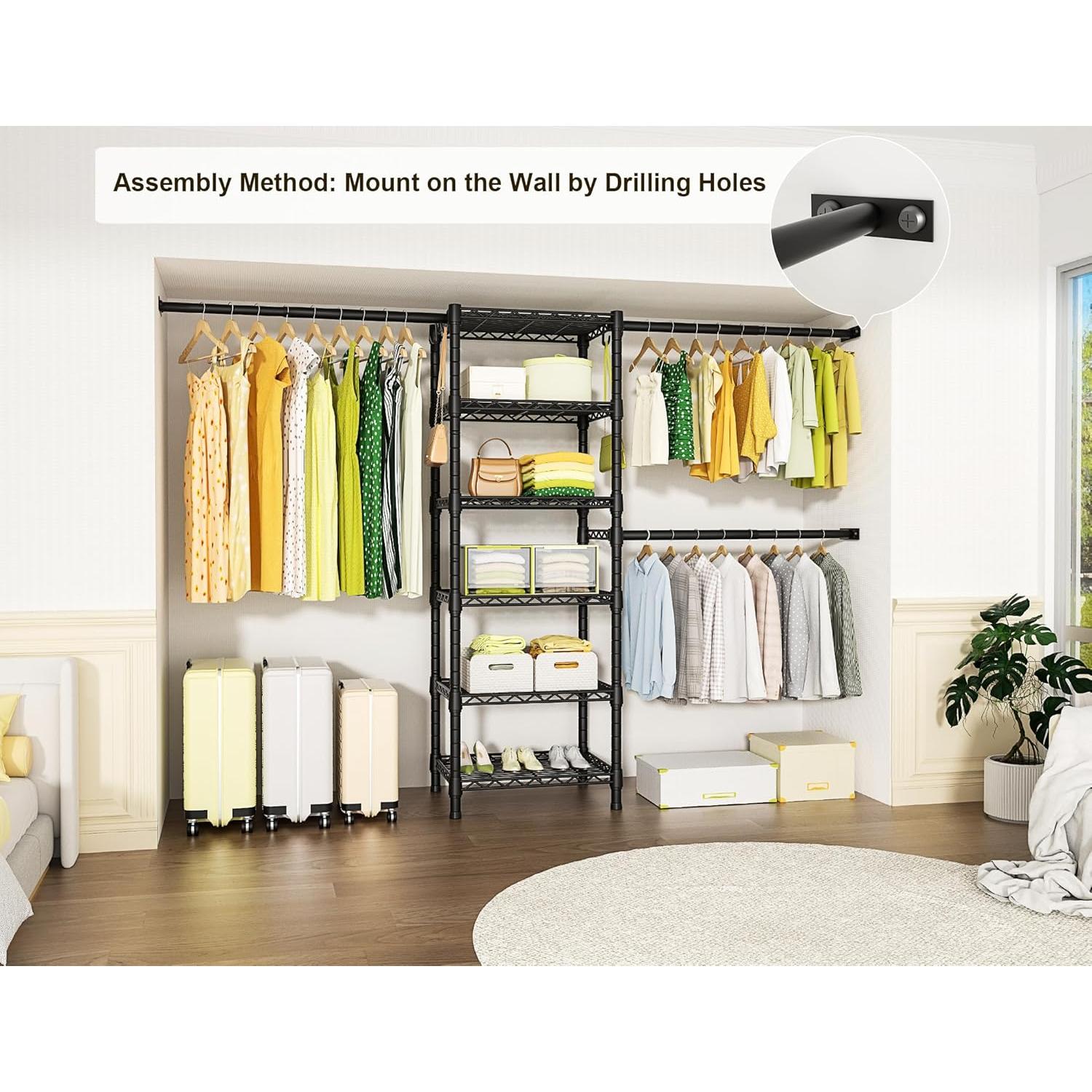 Soporte de Ropa Ulif M5 Montado en Pared 6 Estantes Negro