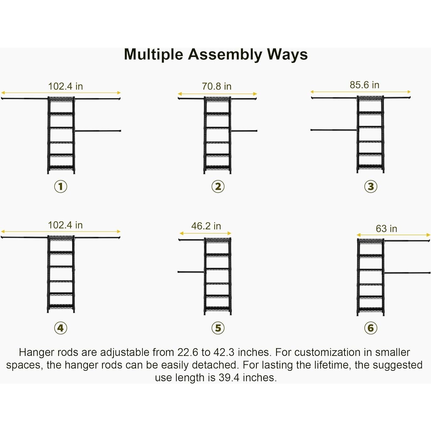 Soporte de Ropa Ulif M5 Montado en Pared 6 Estantes Negro