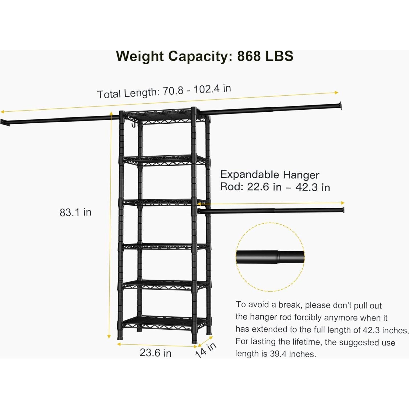 Soporte de Ropa Ulif M5 Montado en Pared 6 Estantes Negro