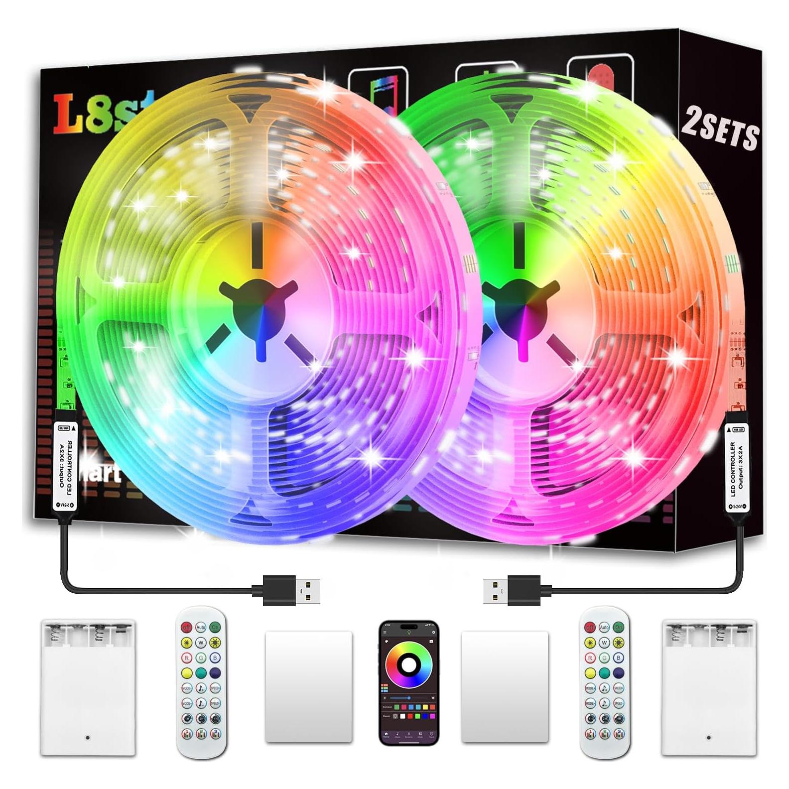 Luces de tira LED RGB a pilas 3.96m Guihejinrui con control remoto