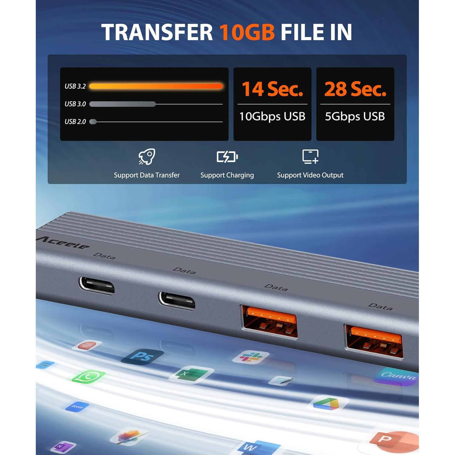 Hub USB C 6 en 1 Aceele con HDMI 4K y 100W de carga