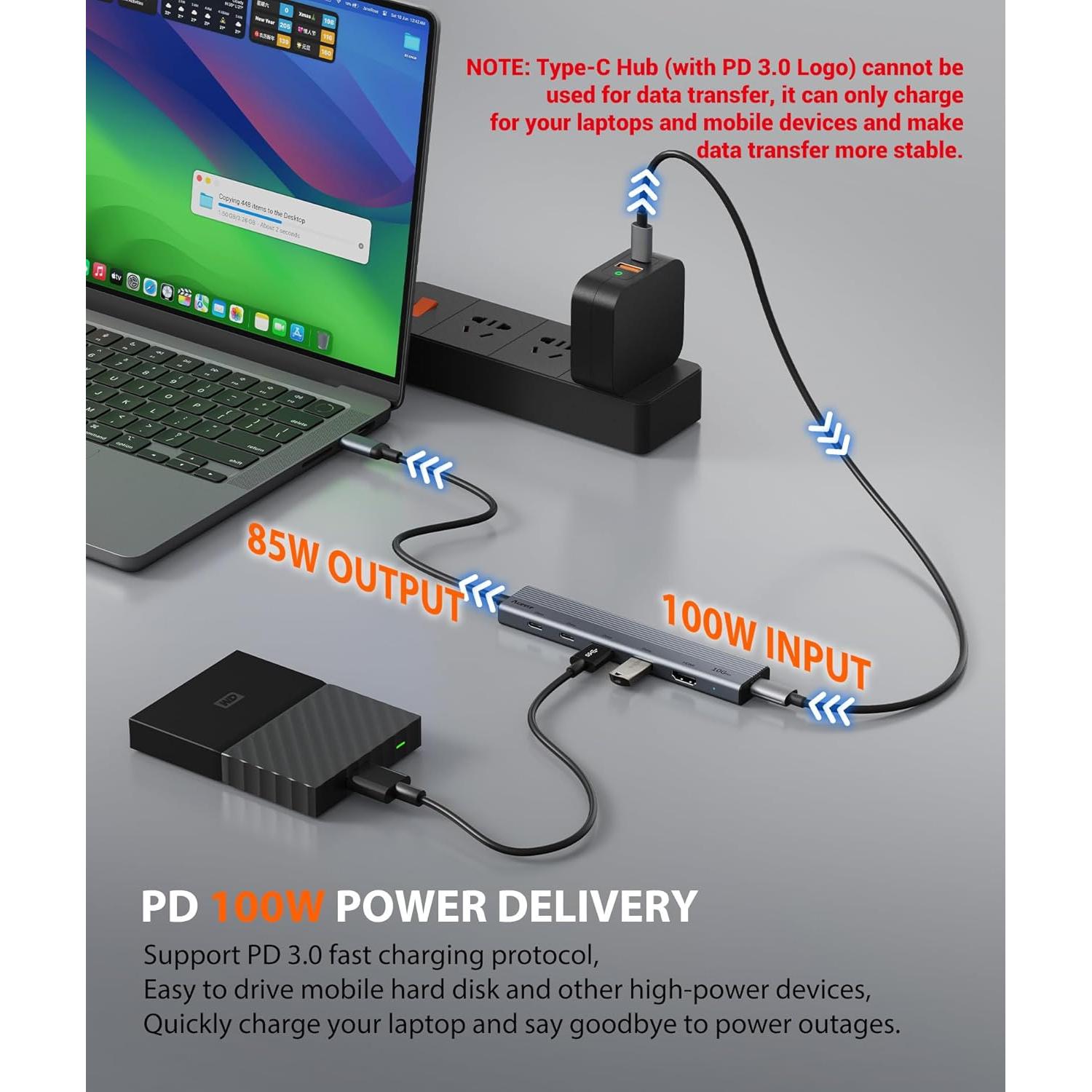 Hub USB C 6 en 1 Aceele con HDMI 4K y 100W de carga