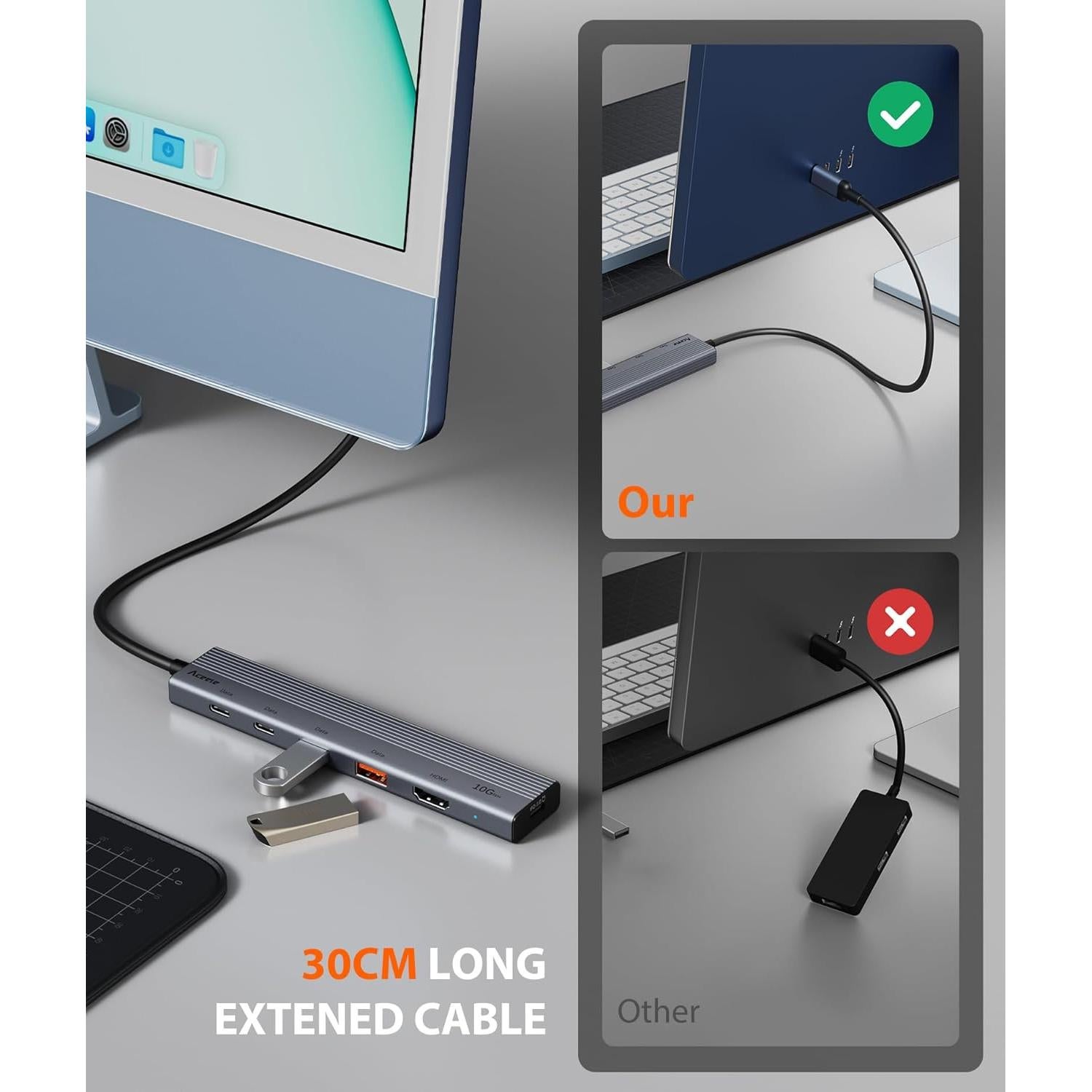 Hub USB C 6 en 1 Aceele con HDMI 4K y 100W de carga