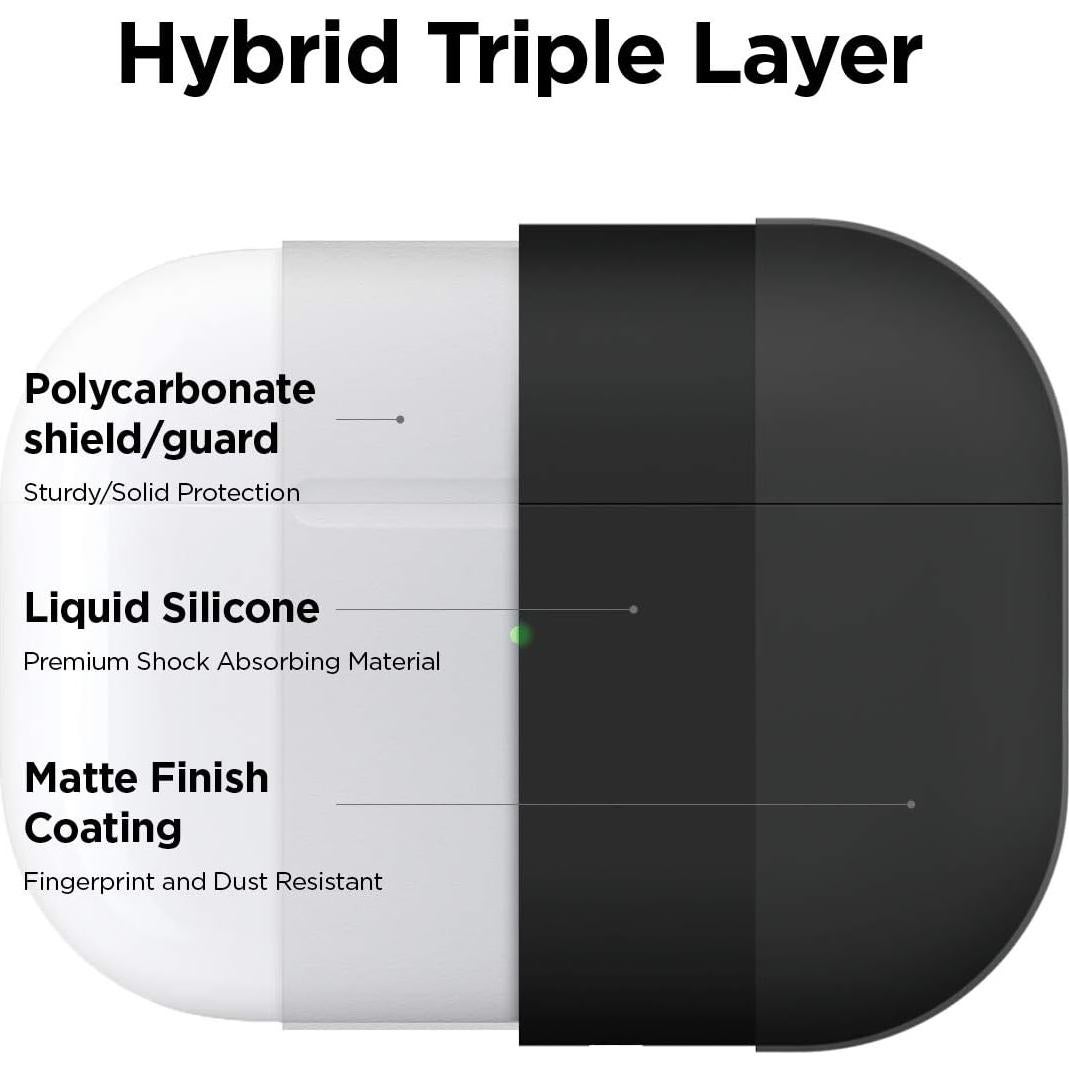 Funda de Silicona elago para AirPods Pro - Protección Triple Capa, Carga Inalámbrica, Negro Mate