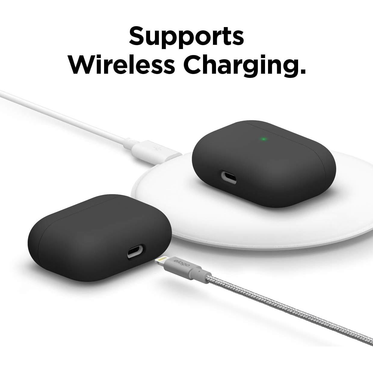 Funda de Silicona elago para AirPods Pro - Protección Triple Capa, Carga Inalámbrica, Negro Mate