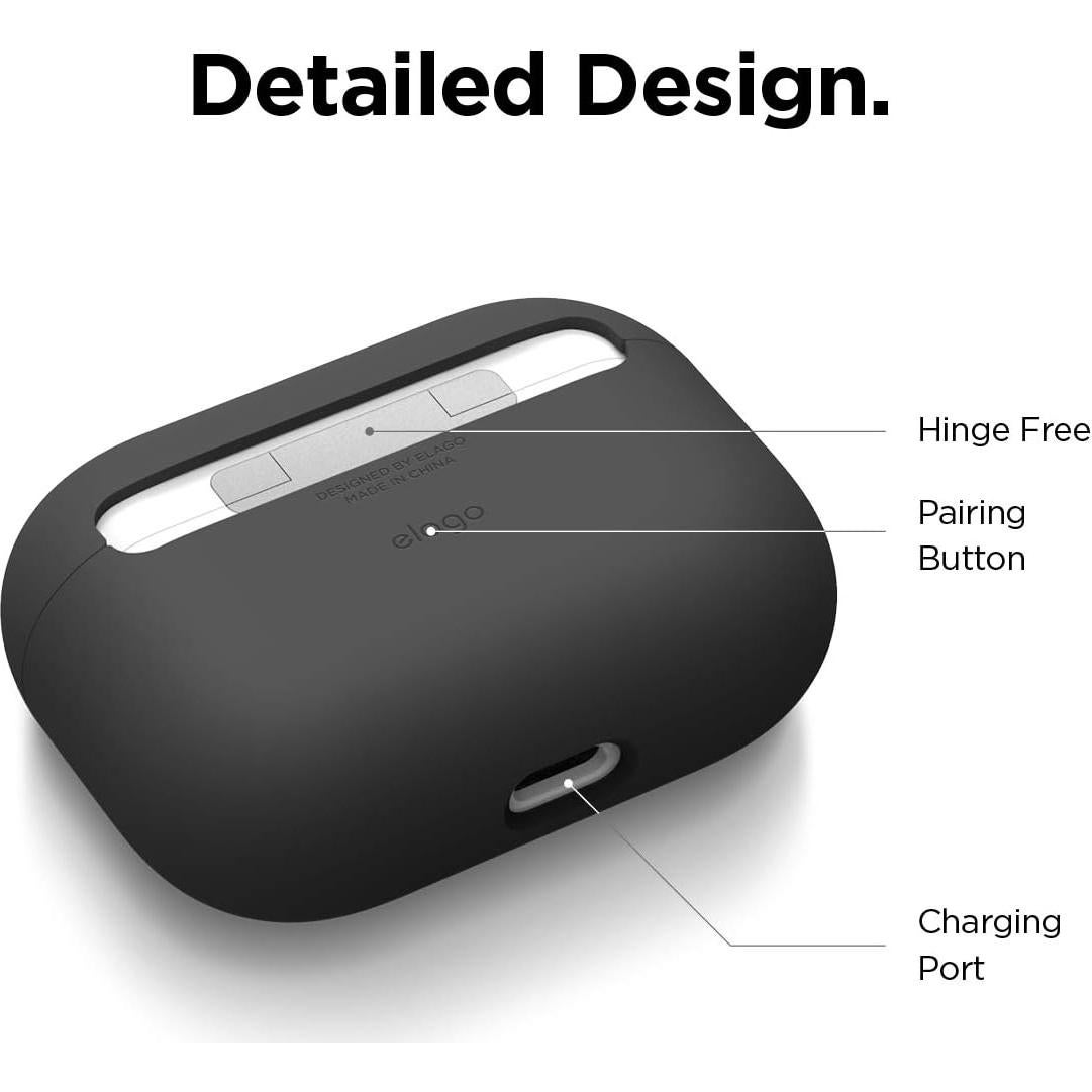 Funda de Silicona elago para AirPods Pro - Protección Triple Capa, Carga Inalámbrica, Negro Mate