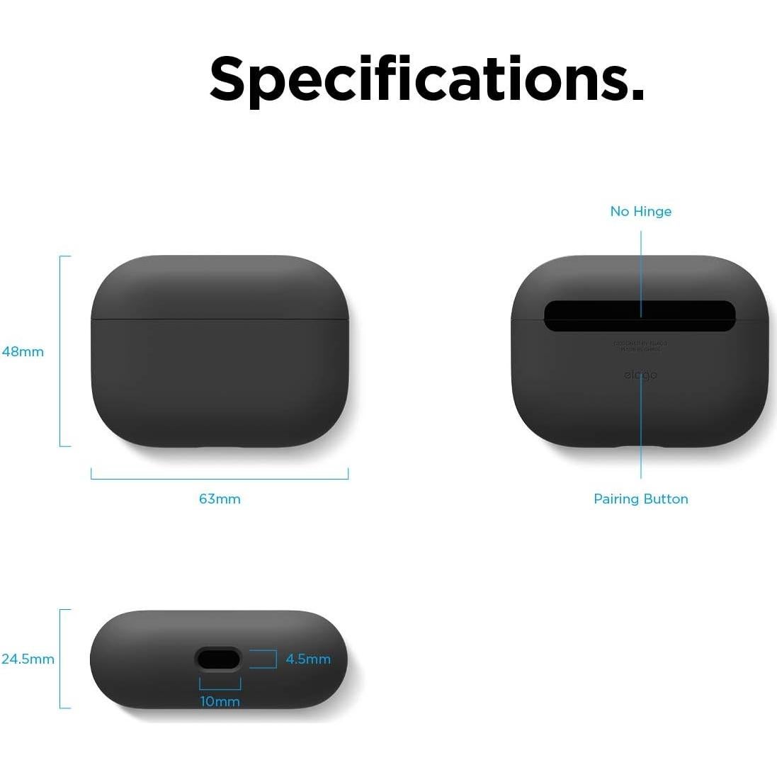 Funda de Silicona elago para AirPods Pro - Protección Triple Capa, Carga Inalámbrica, Negro Mate