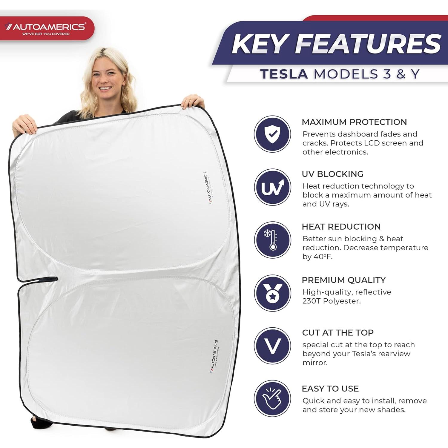 Protector Solar Parabrisas Autoamerics para Tesla Model Y y 3