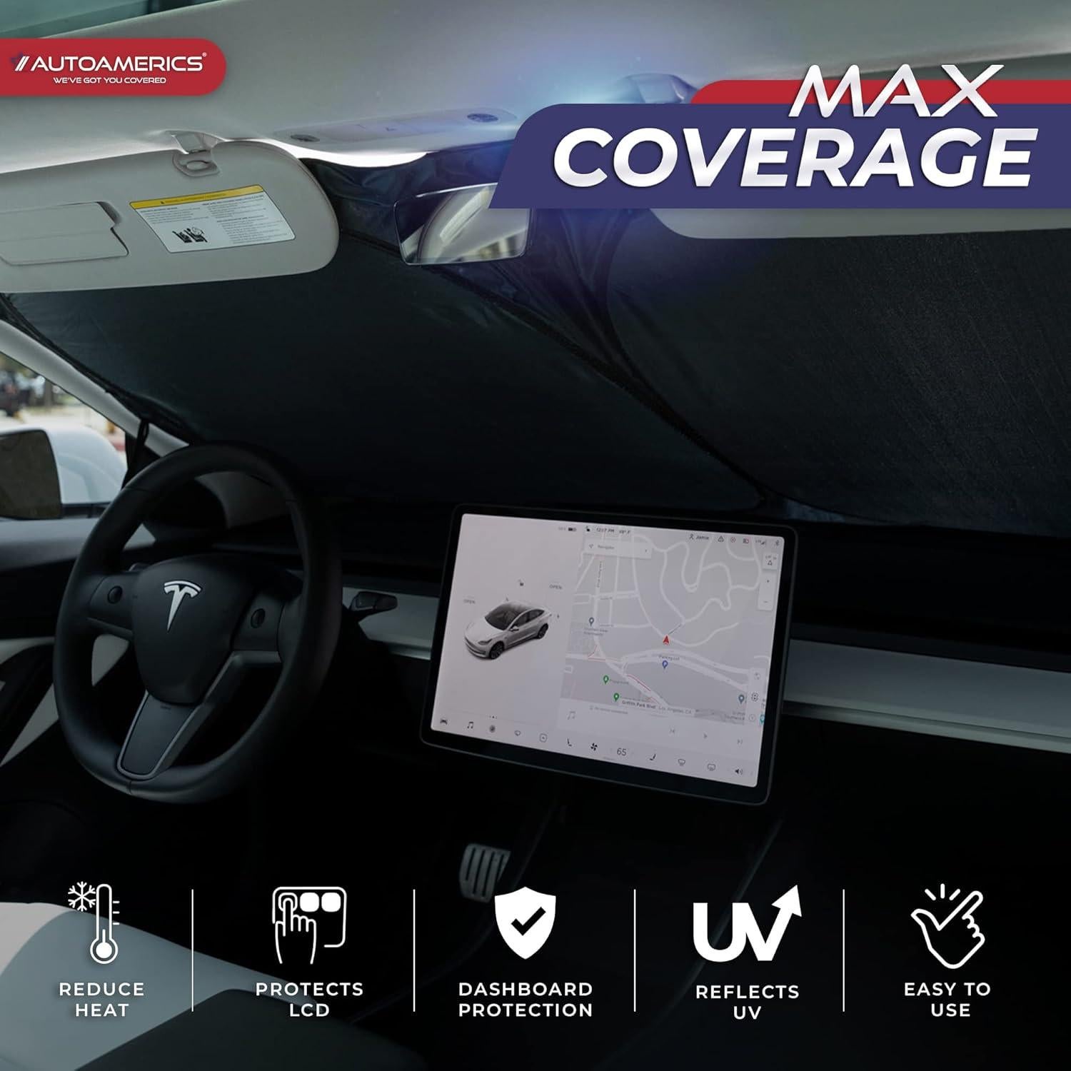 Protector Solar Parabrisas Autoamerics para Tesla Model Y y 3