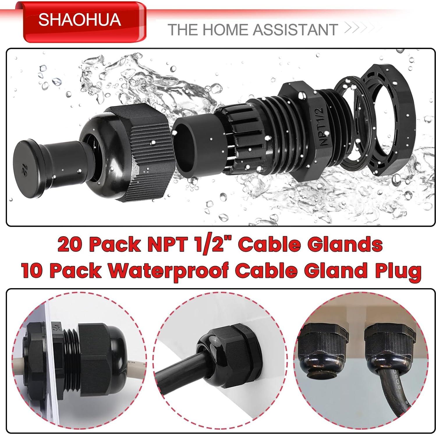 Kit 30PCS Conectores de Cable IP68 SHAOHUA 1/2" NPT