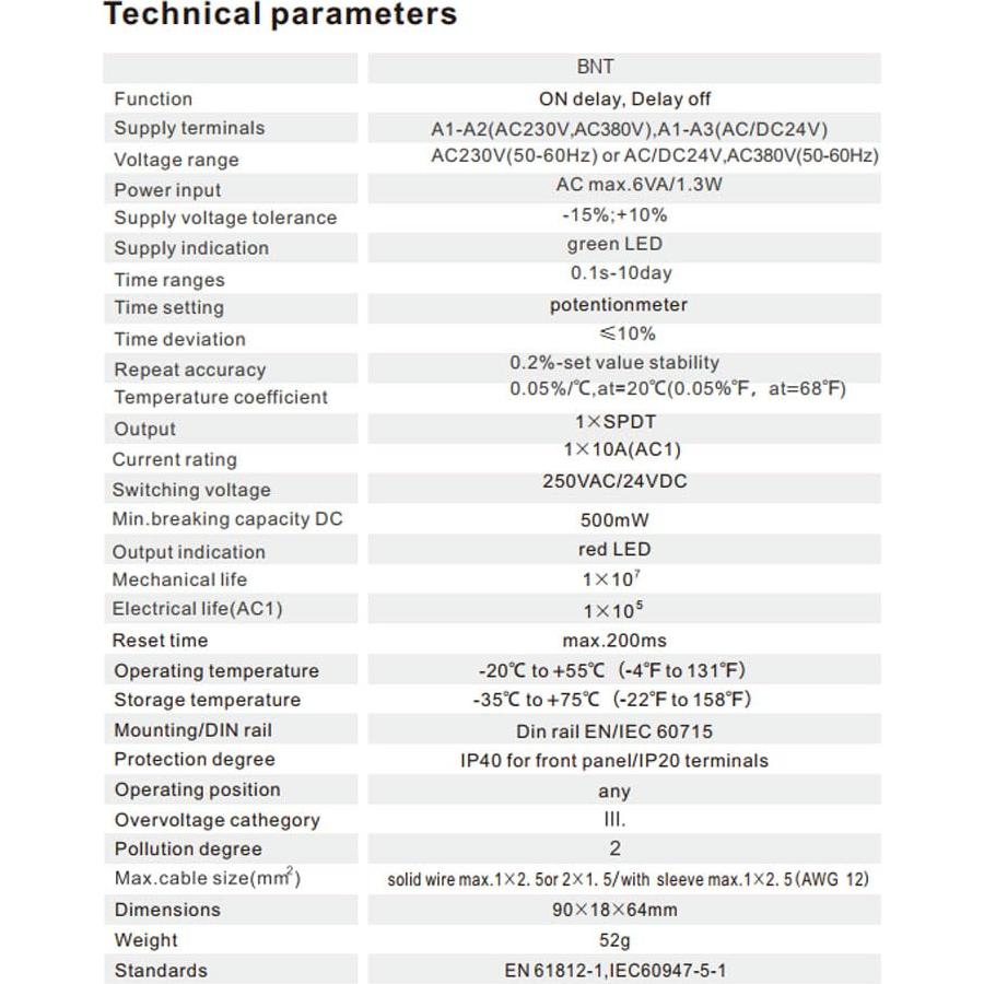 Temporizador BNT 10A AC230V y DC24V Doble Función