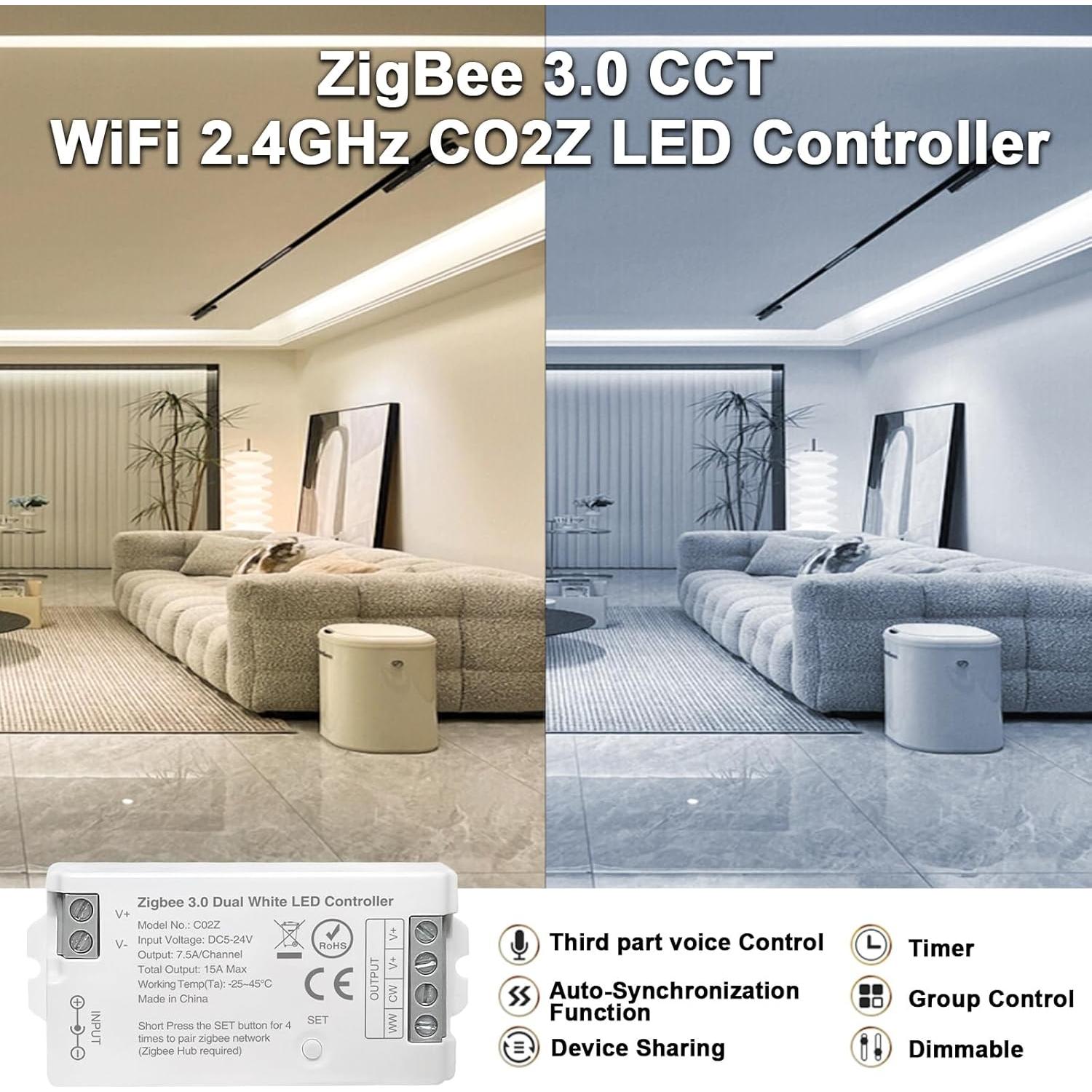 Controlador LED ZigBee 3.0 COXO CCT Doble Blanco 15A