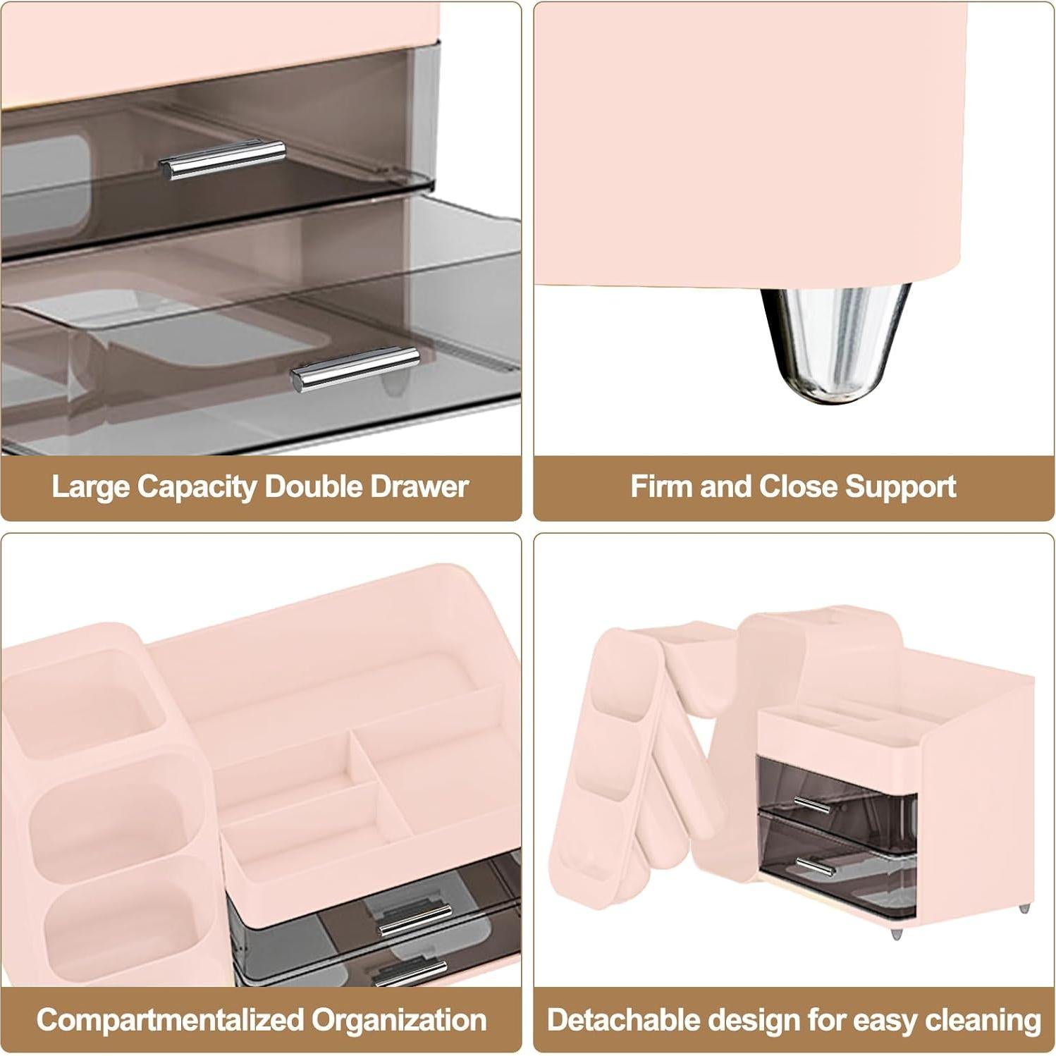 Organizador de Maquillaje Sunoyar Rosa con Cajones y Soporte para Brochas