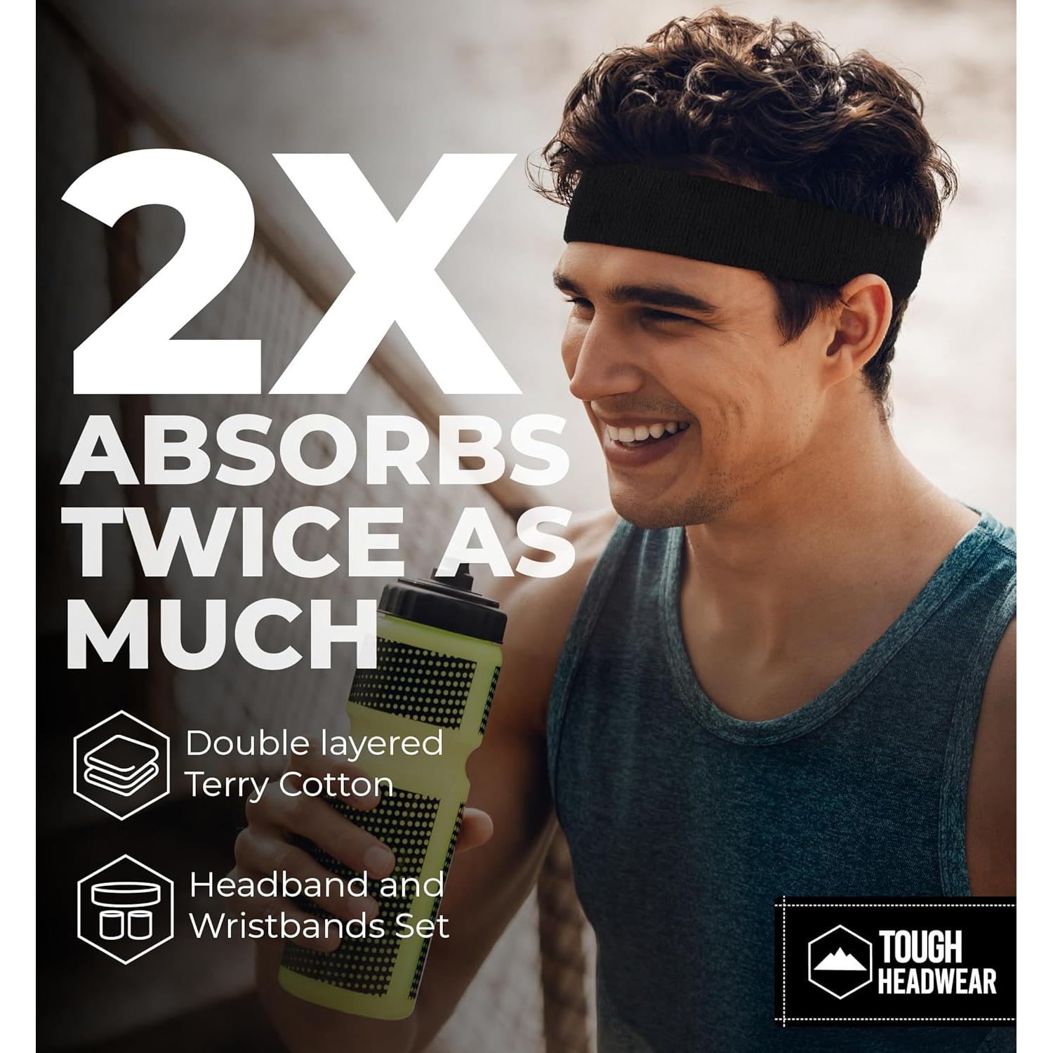 Banda deportiva para el sudor Tough Headwear - Negro 35.56 cm