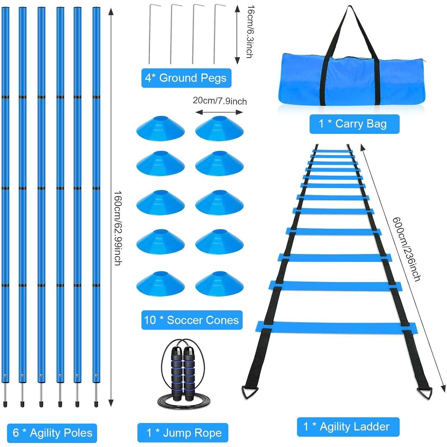 Kit de Entrenamiento de Agilidad YGORETCH - 6m Escalera, 6 Postes, 10 Conos