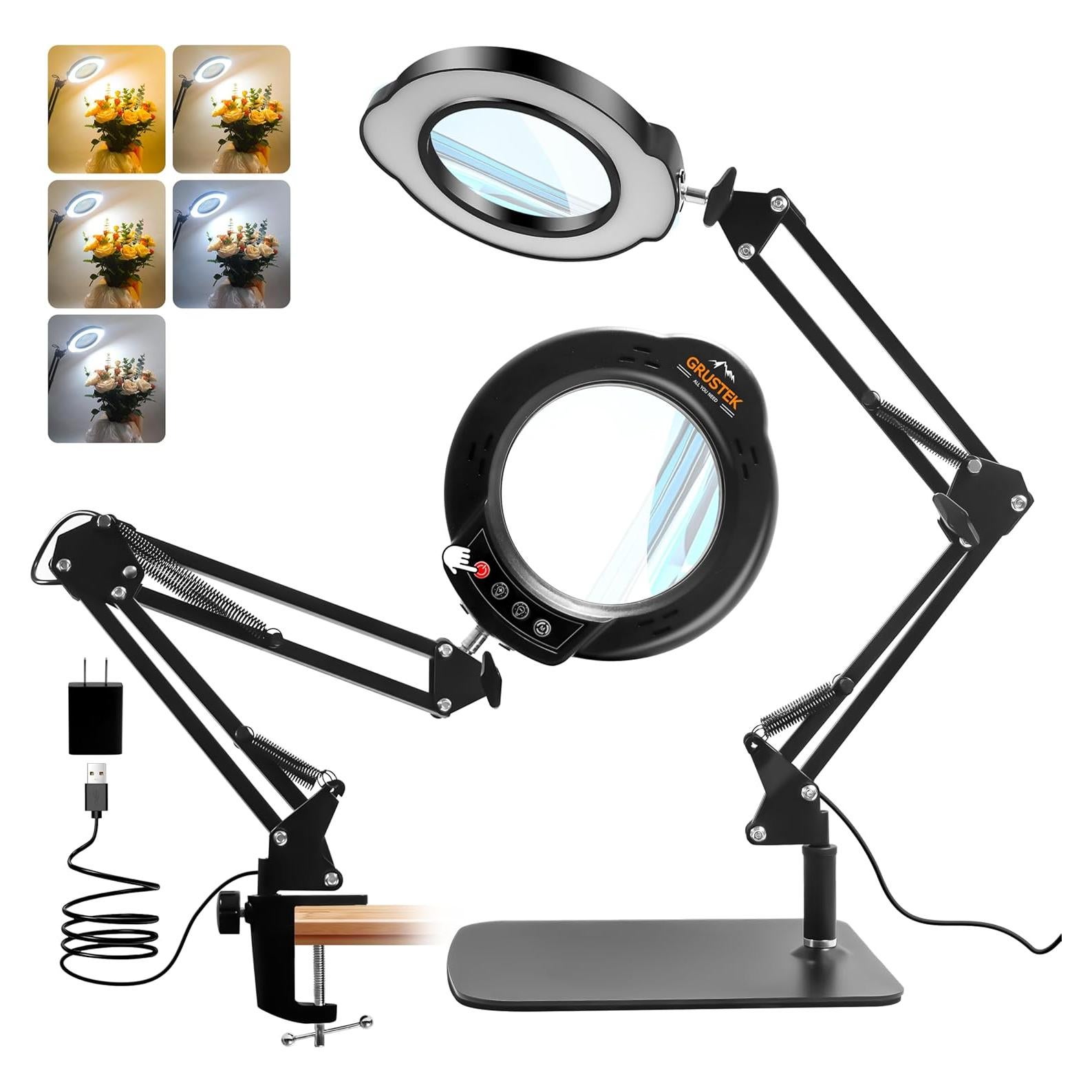 Lupa con Luz GrusTEK 10X y Soporte Ajustable USB