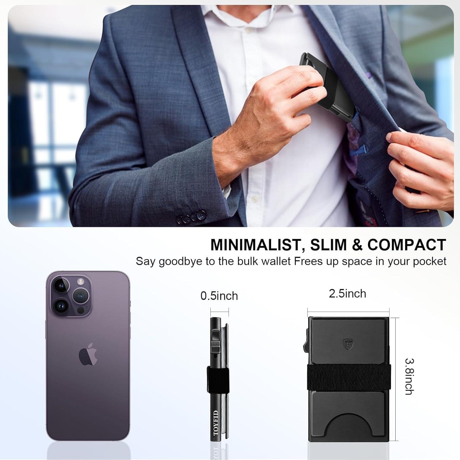 Billetera Minimalista TOYFID Negra con Bloqueo RFID y Soporte