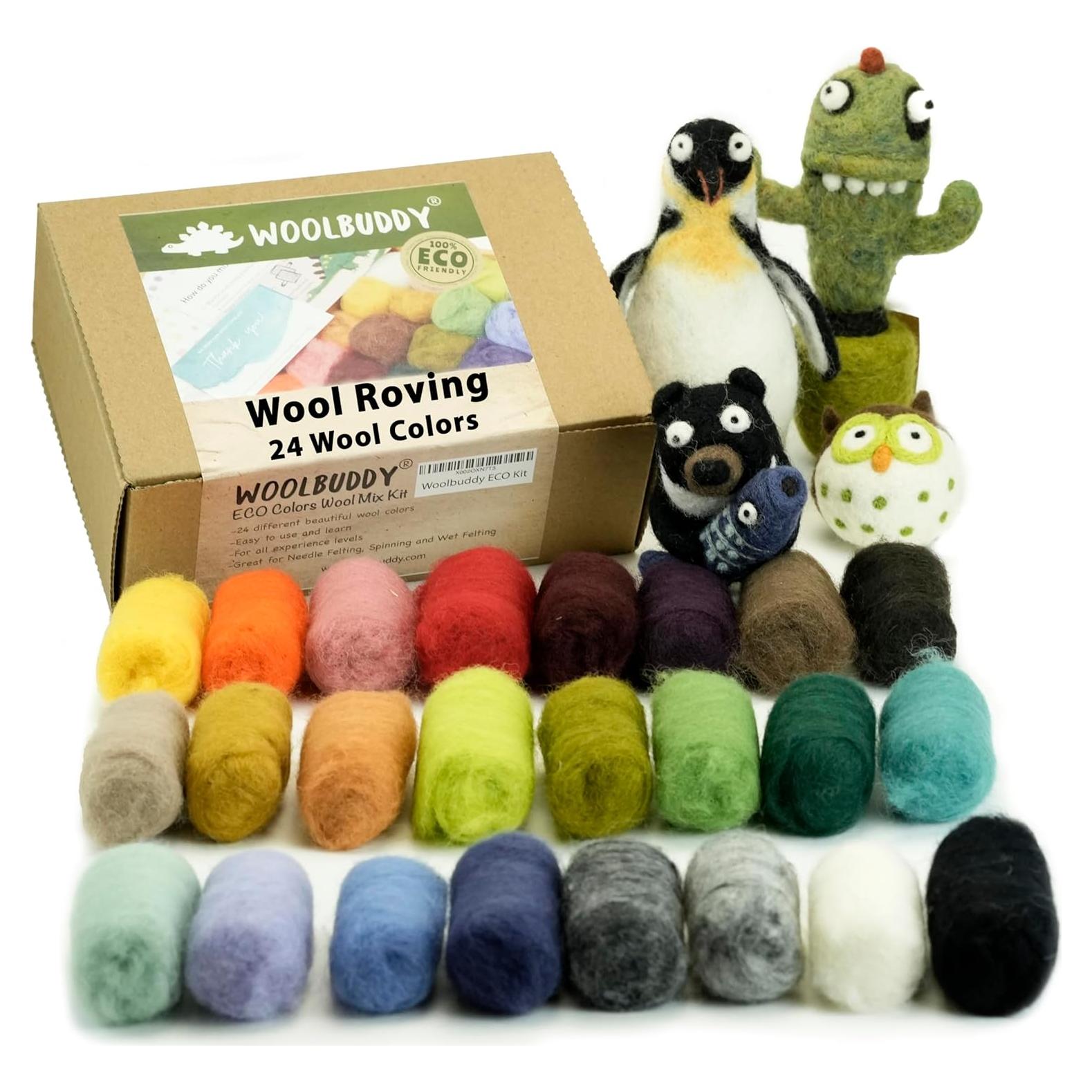 Kit de Lana Roving Woolbuddy - 24 Colores Corriedale para Fieltro