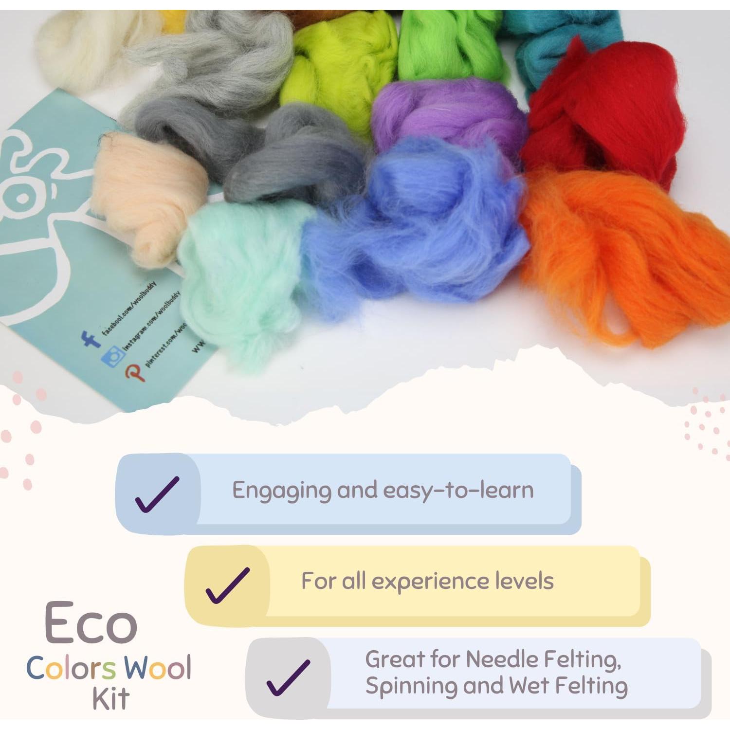 Kit de Lana Roving Woolbuddy - 24 Colores Corriedale para Fieltro