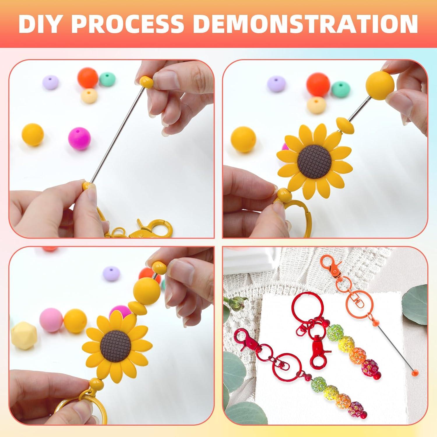 Kit de Llavero DIY DNLEGULI 24 Pcs con Perlas Coloridas