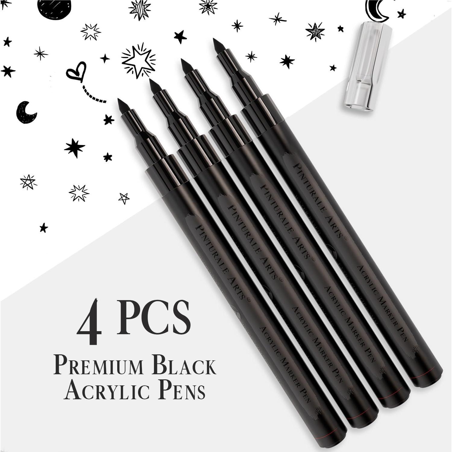 Set de 4 Marcadores de Pintura Acrílica Negra Punta Fina 0.7mm