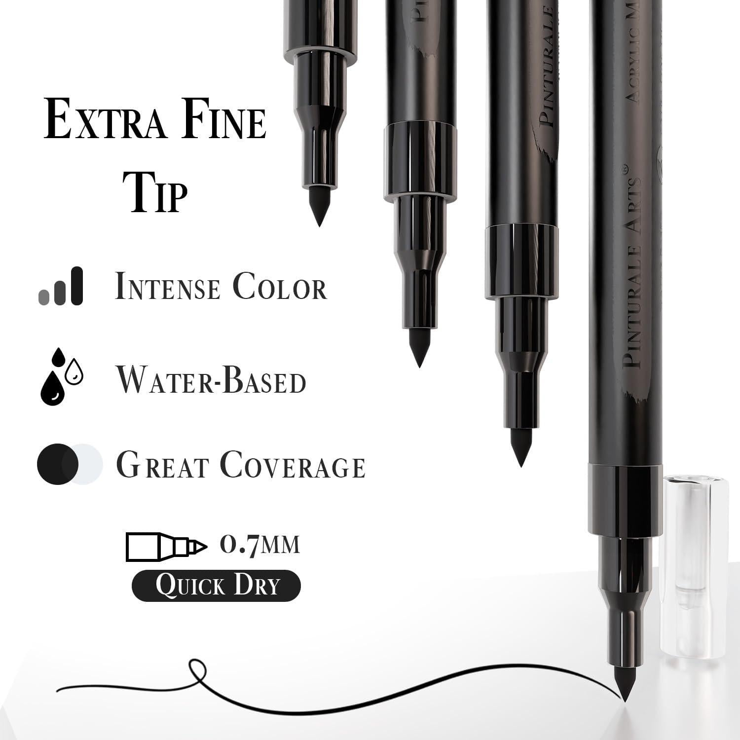 Set de 4 Marcadores de Pintura Acrílica Negra Punta Fina 0.7mm