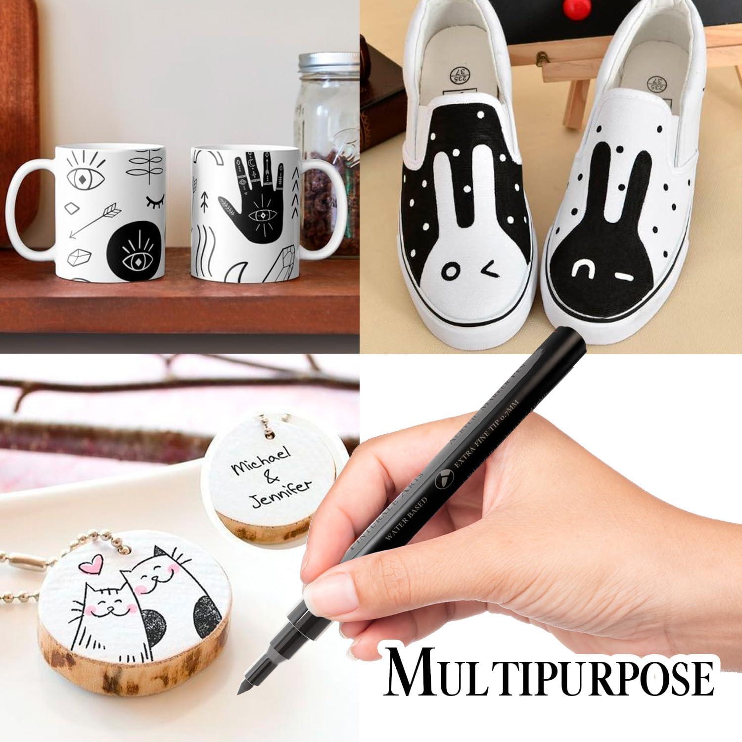 Set de 4 Marcadores de Pintura Acrílica Negra Punta Fina 0.7mm