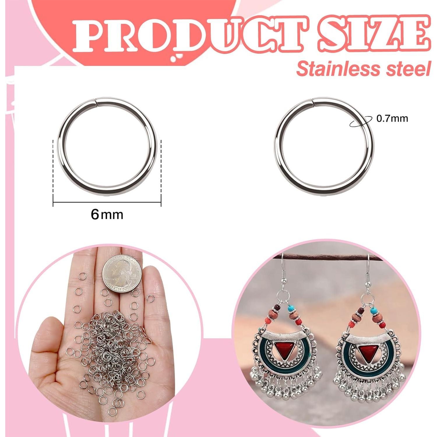 Anillos de Salto Abiertos TOAOB 200pcs 6mm Acero Inoxidable