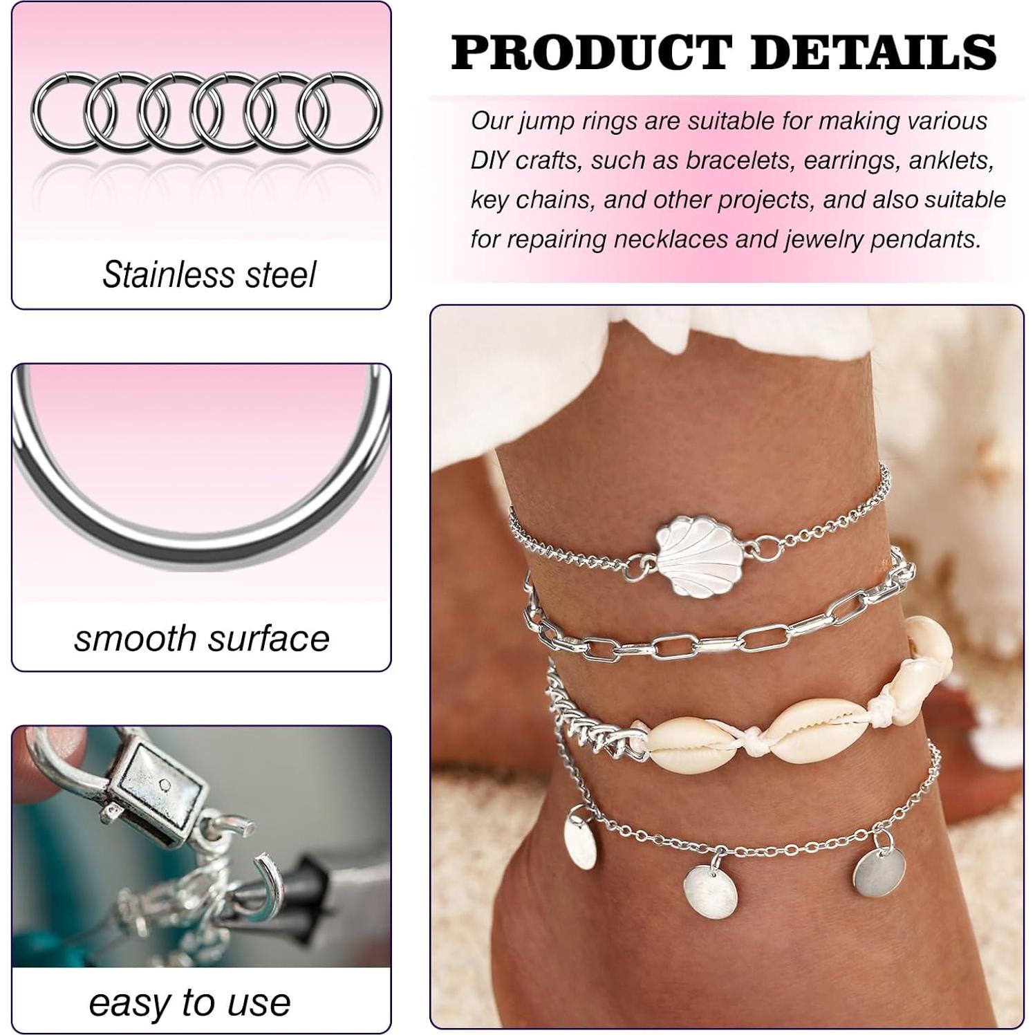 Anillos de Salto Abiertos TOAOB 200pcs 6mm Acero Inoxidable