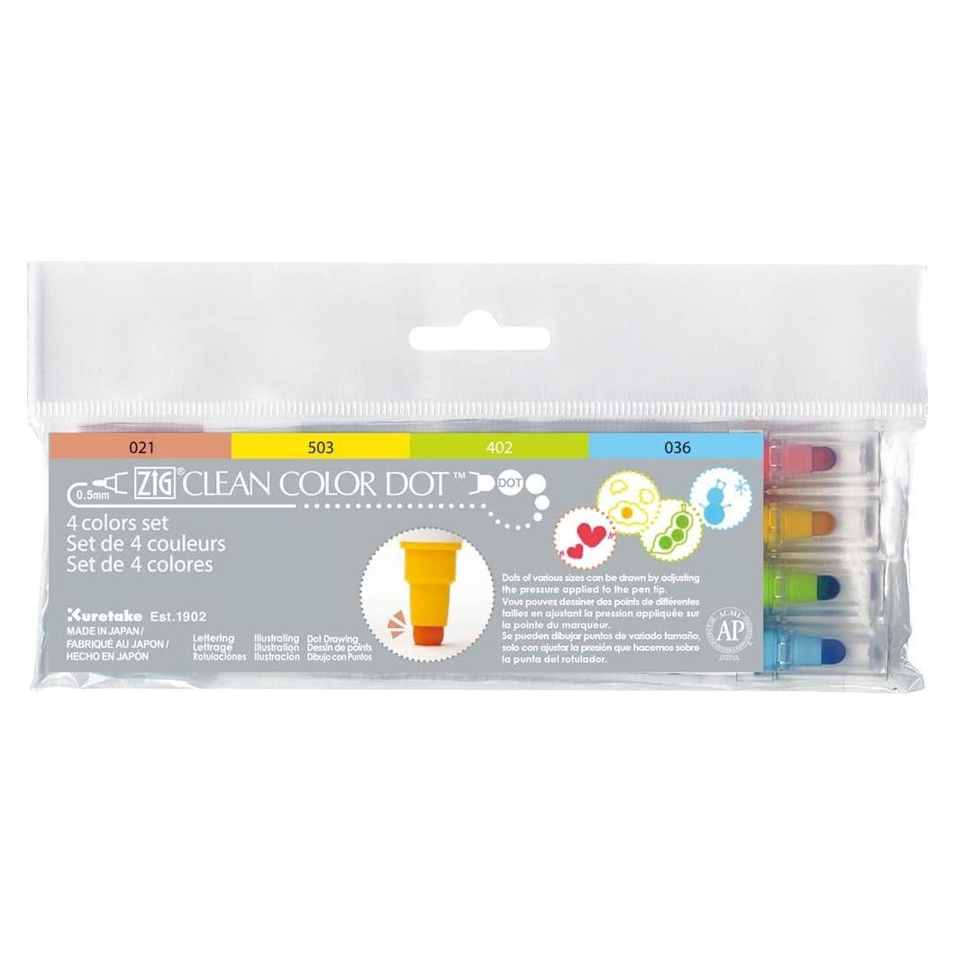 Marcadores Kuretake CLEAN COLOR DOT Set 4 Colores Doble Punta
