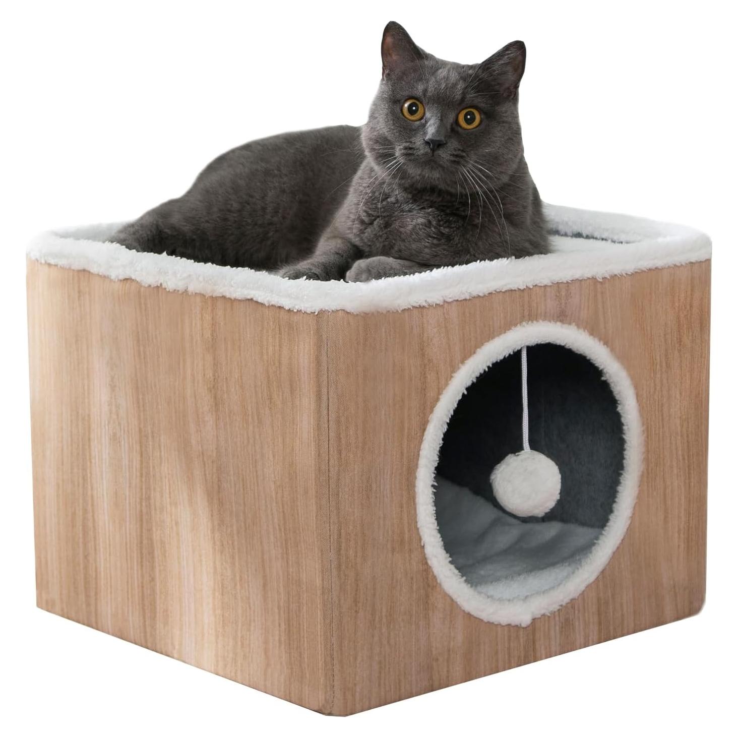 Casa de Gato LUCKITTY Plegable con Cojines y Juguete Marrón