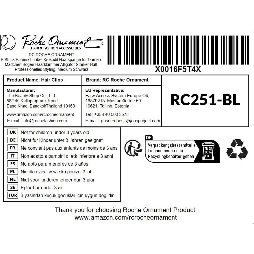 Clip para Cabello RC ROCHE ORNAMENT 6 Pcs Grande Negro