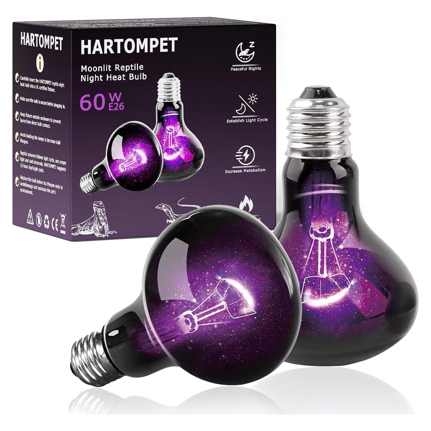 Bombilla Nocturna UVA 60W HARTOMPET para Reptiles - Paquete de 2