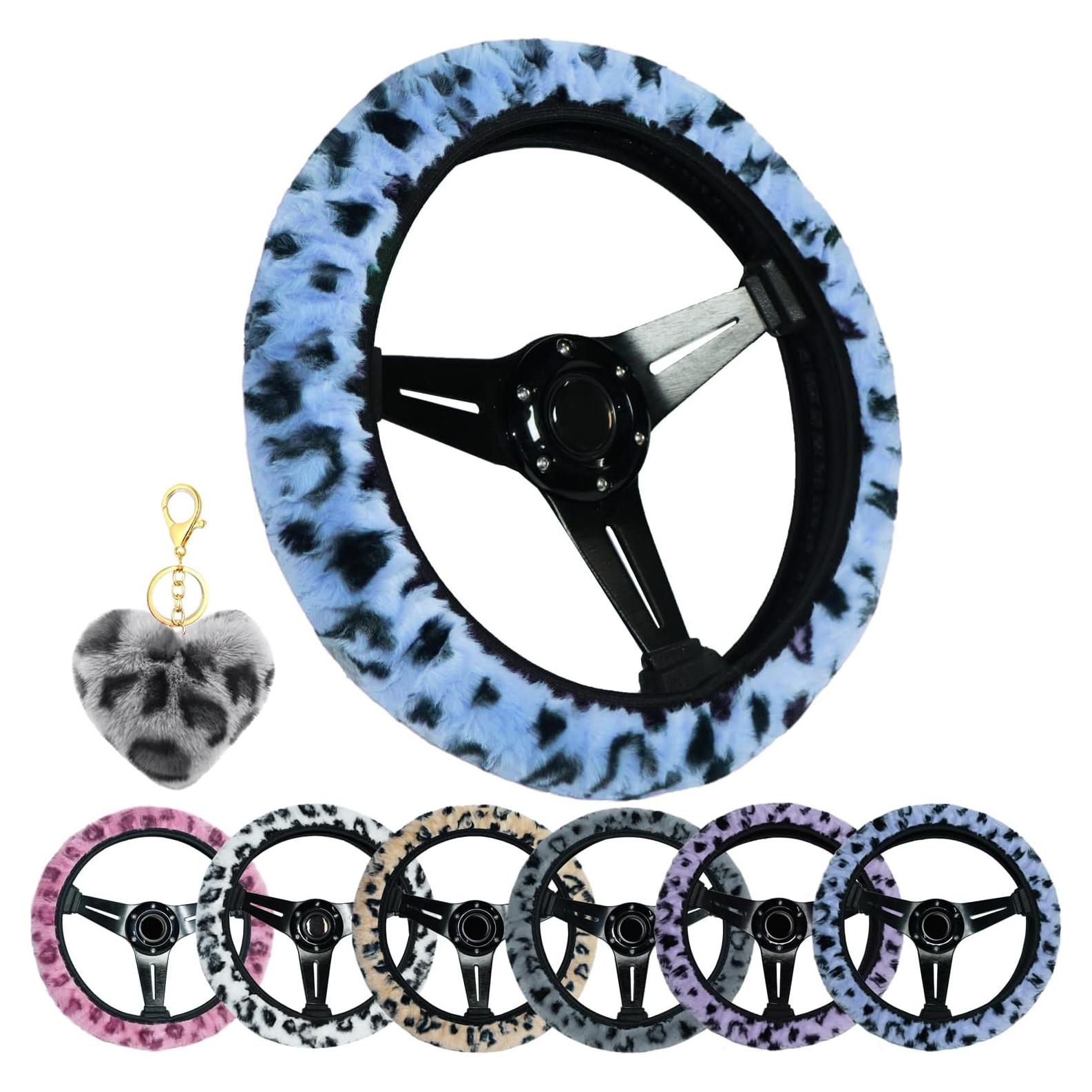 Cubierta de Volante Elástica Muamos 15" Leopardo Azul