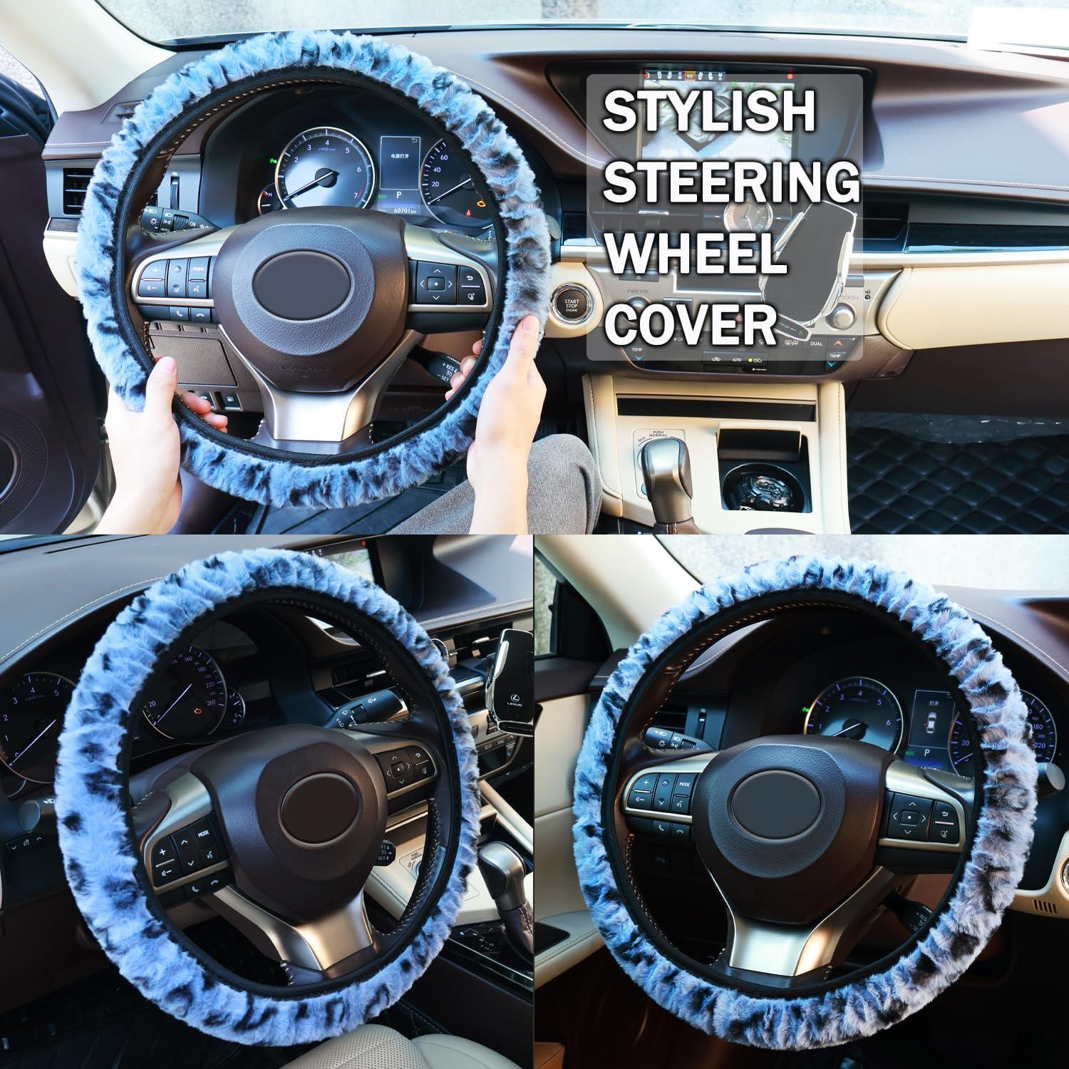 Cubierta de Volante Elástica Muamos 15" Leopardo Azul