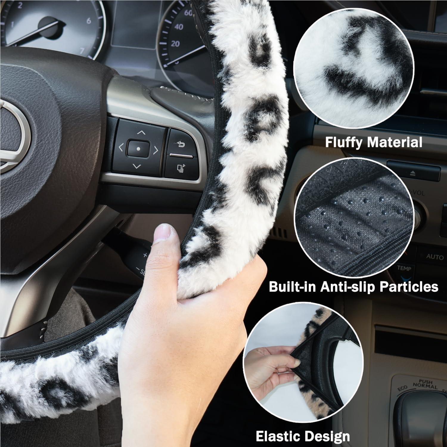 Cubierta de Volante Elástica Muamos 15" Leopardo Azul