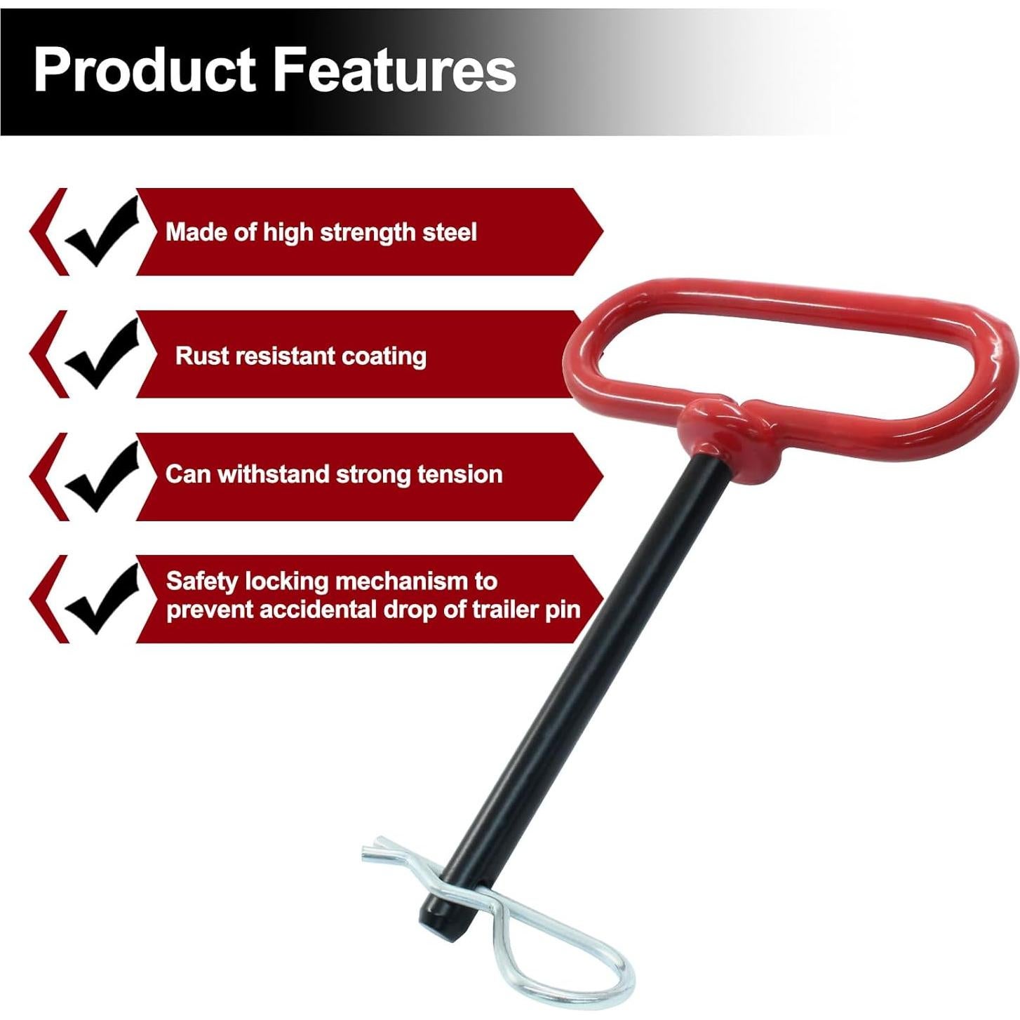 Pasador de Remolque y Clip R Moicstiy 10.16 cm Acero Rojo