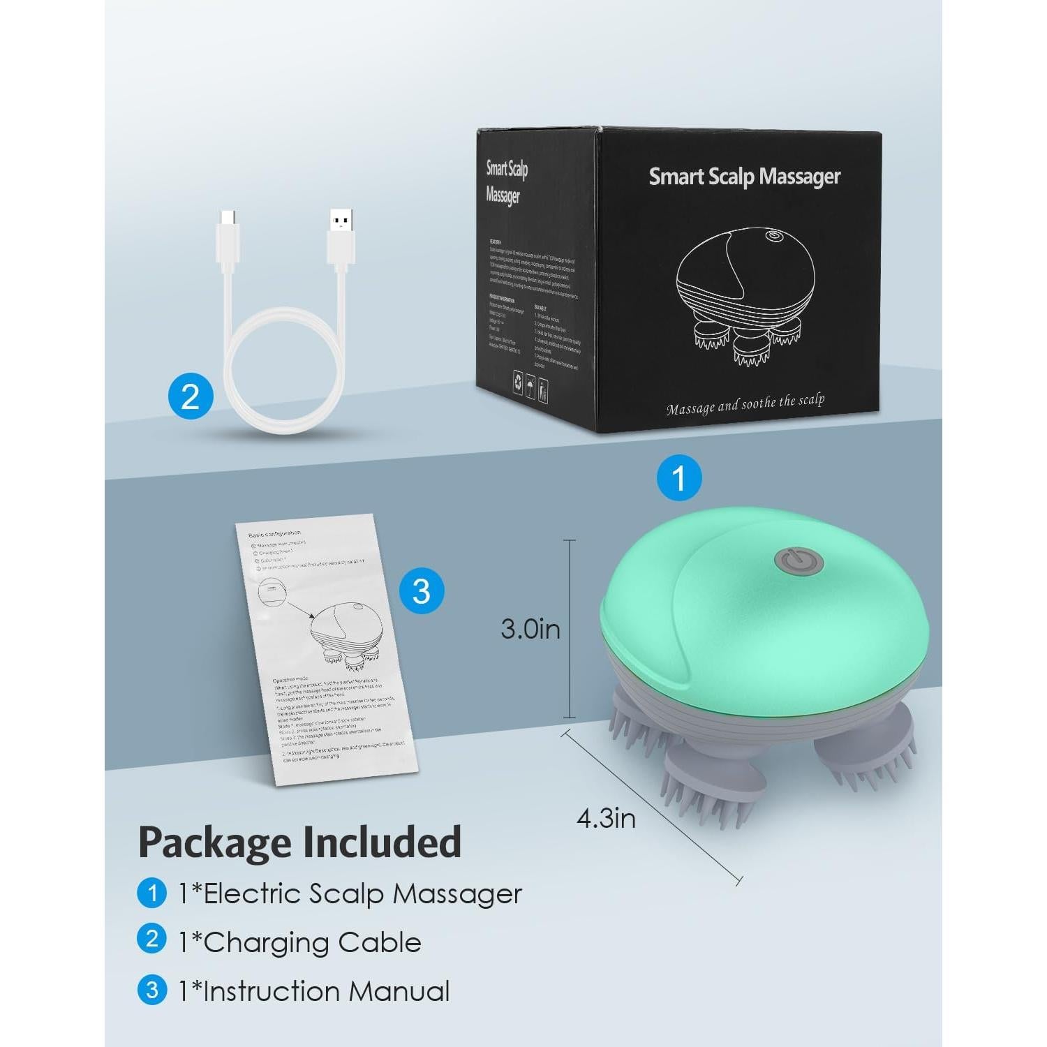 Masajeador Eléctrico de Cuero Cabelludo AMIR Verde, 96 Nodos