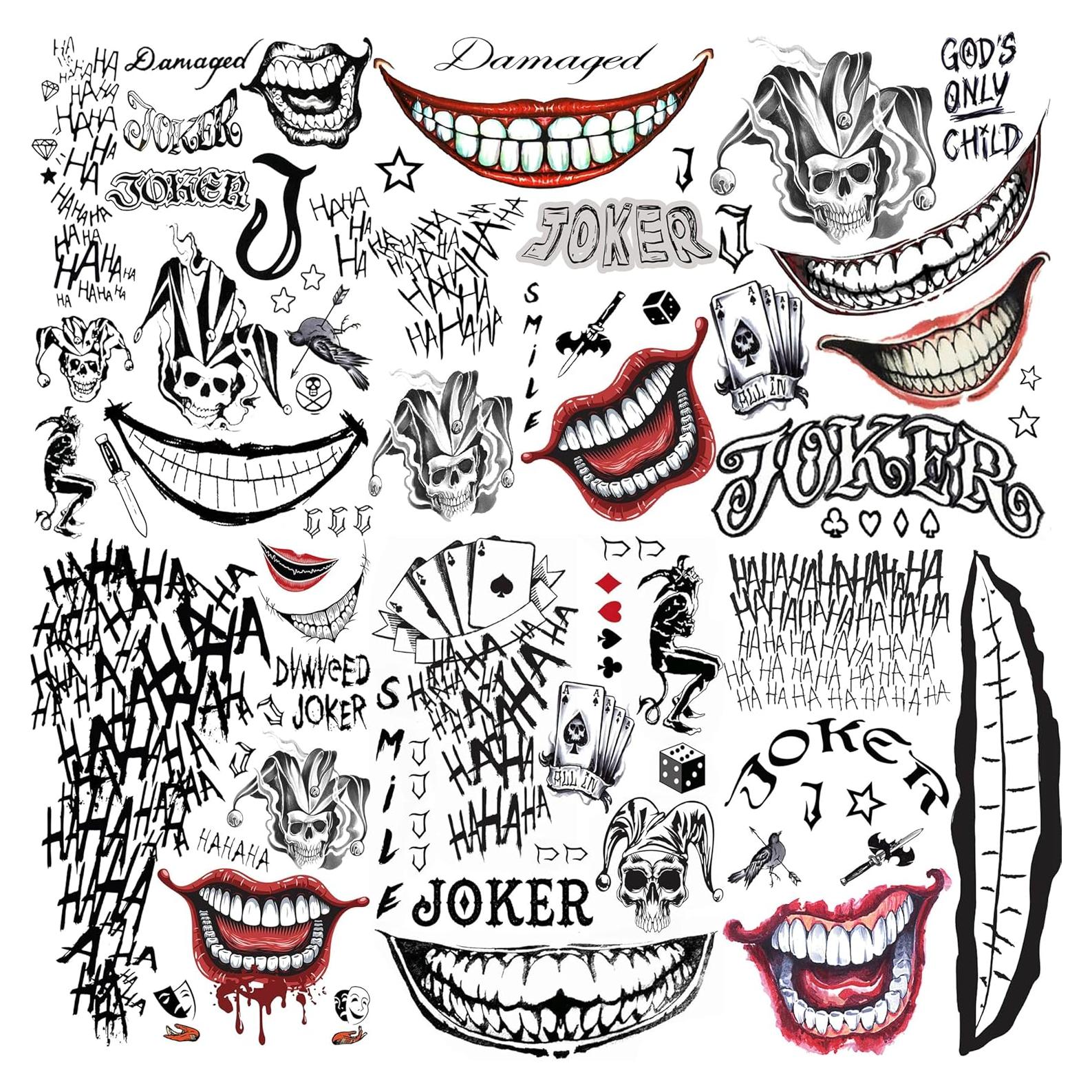 Tatuajes Temporales Joker COKTAK 6 Hojas 3D Halloween
