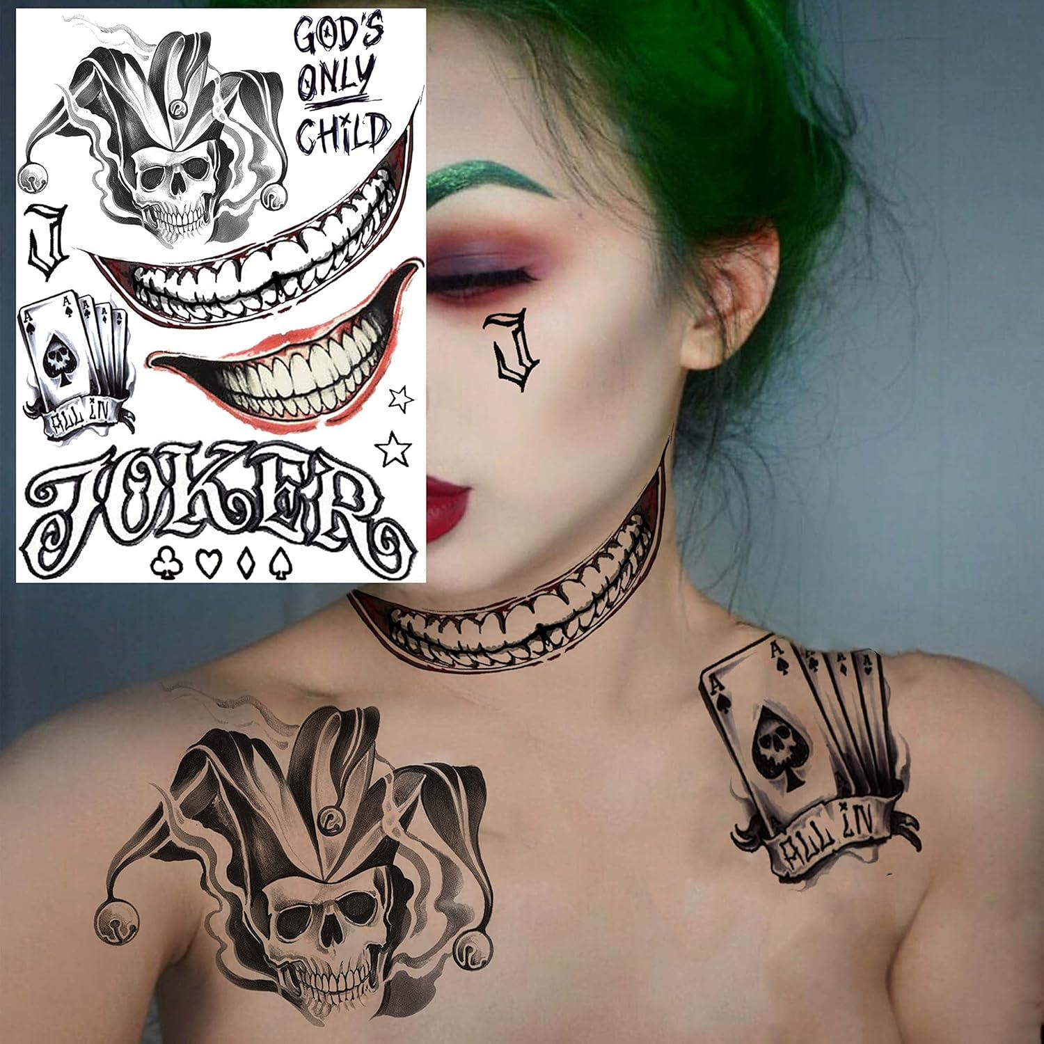 Tatuajes Temporales Joker COKTAK 6 Hojas 3D Halloween