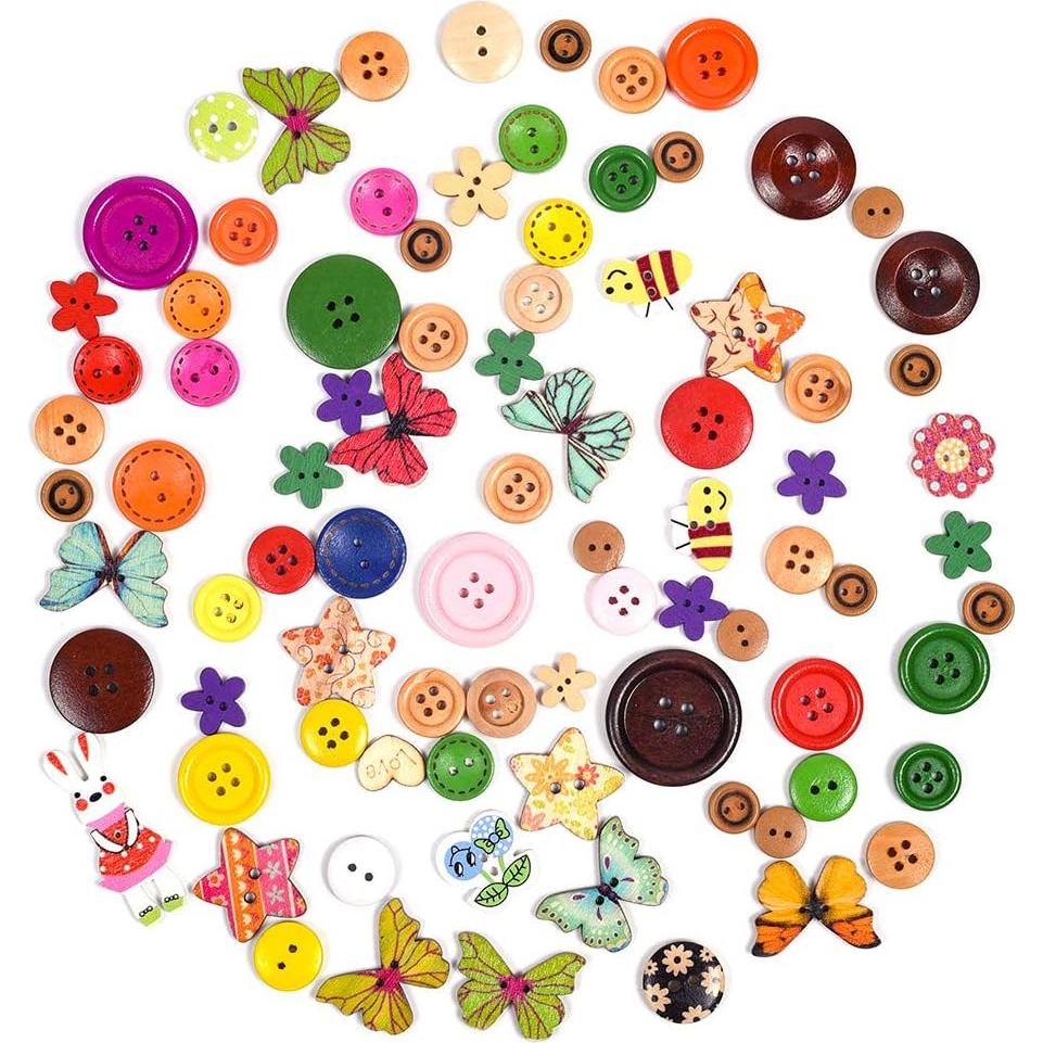 Botones de Madera Coloridos iKammo 100pcs 15-25mm Manualidades