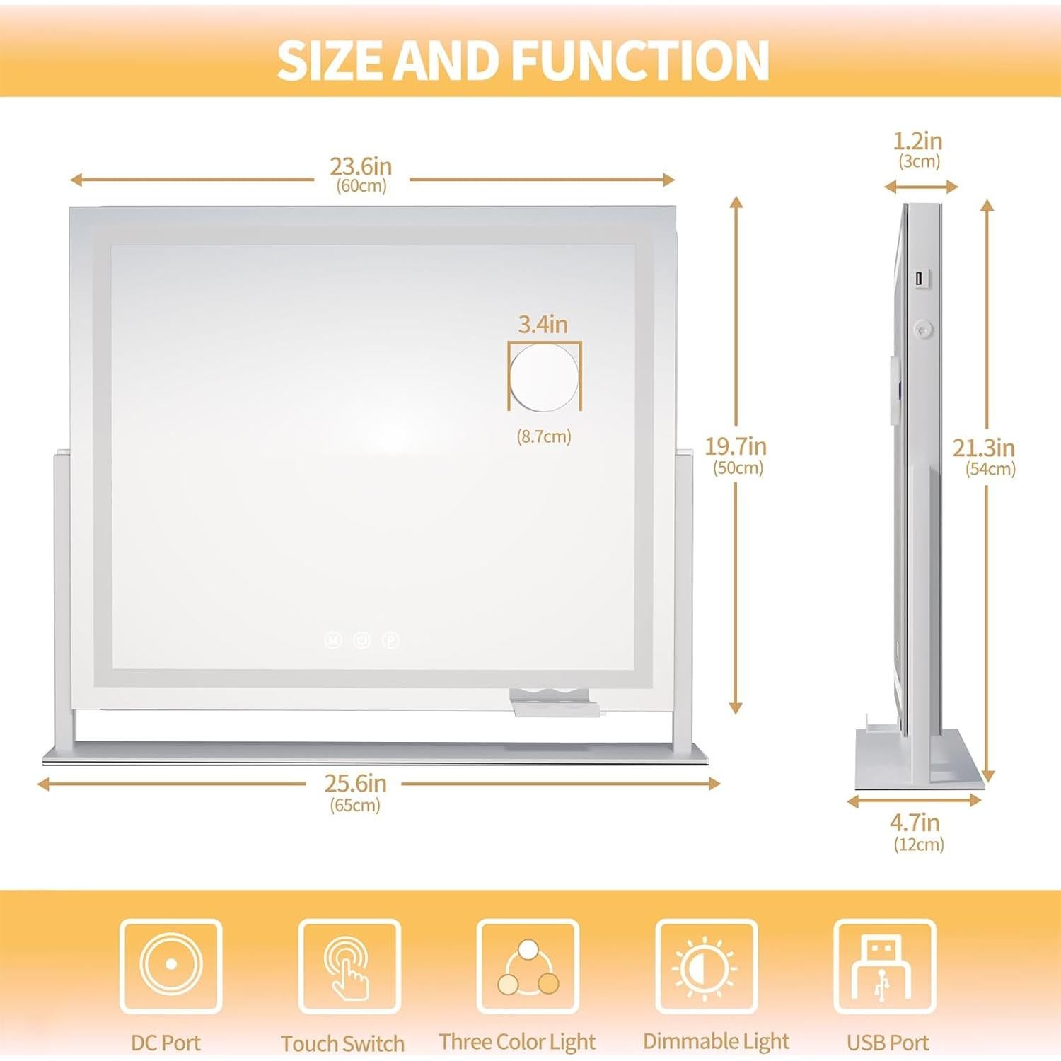 Espejo de tocador Hasipu LED 65x54 cm con aumento 10X y USB