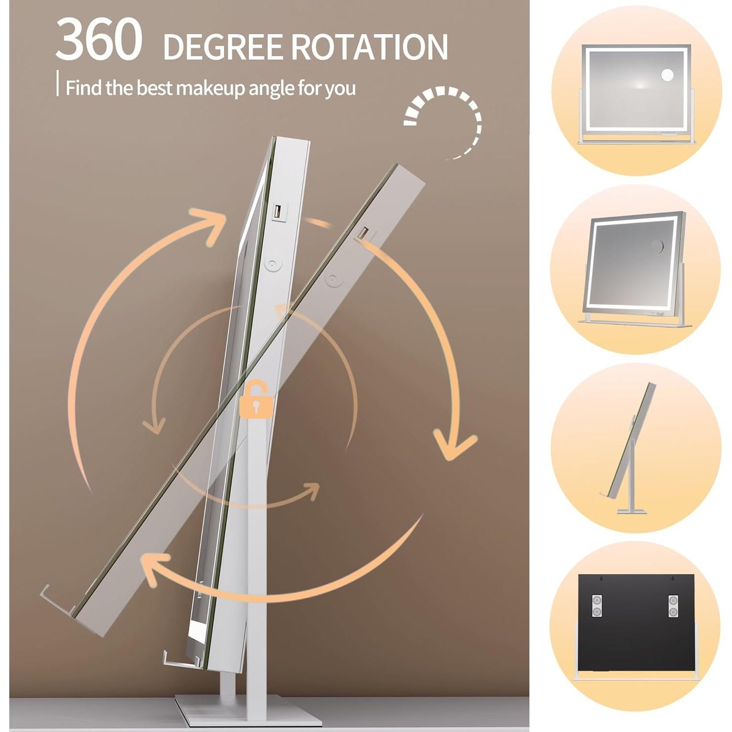 Espejo de tocador Hasipu LED 65x54 cm con aumento 10X y USB