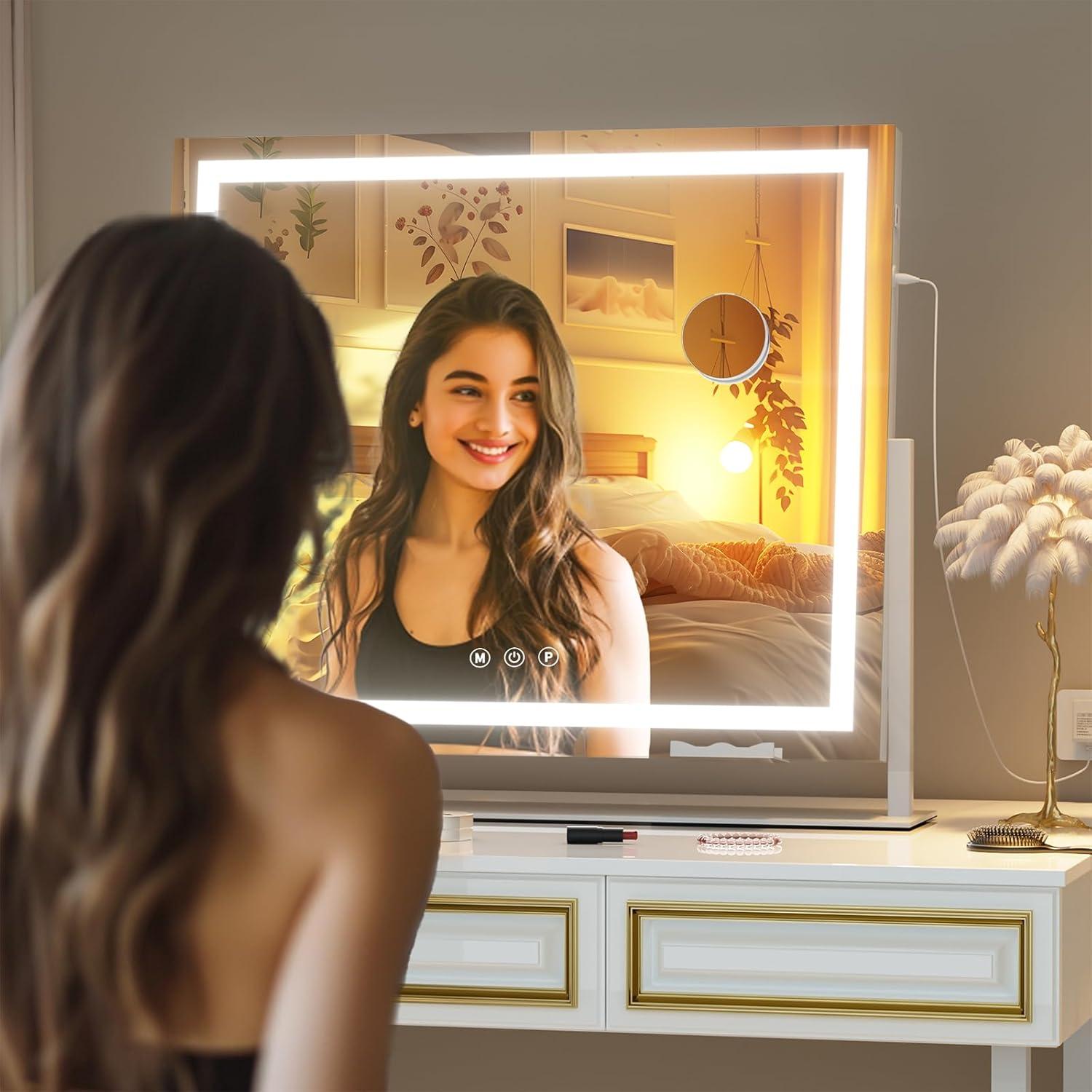 Espejo de tocador Hasipu LED 65x54 cm con aumento 10X y USB