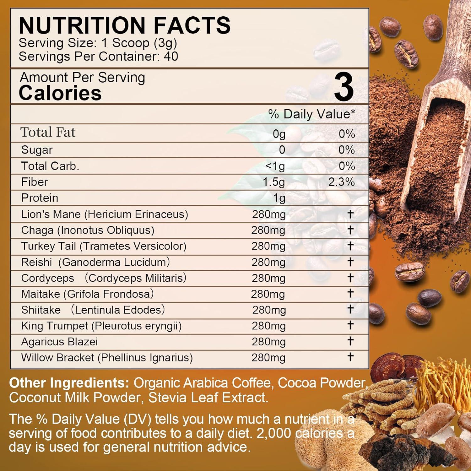 Café de Hongo Instantáneo B BEWORTHS 120g - Lion's Mane, Reishi, Cacao