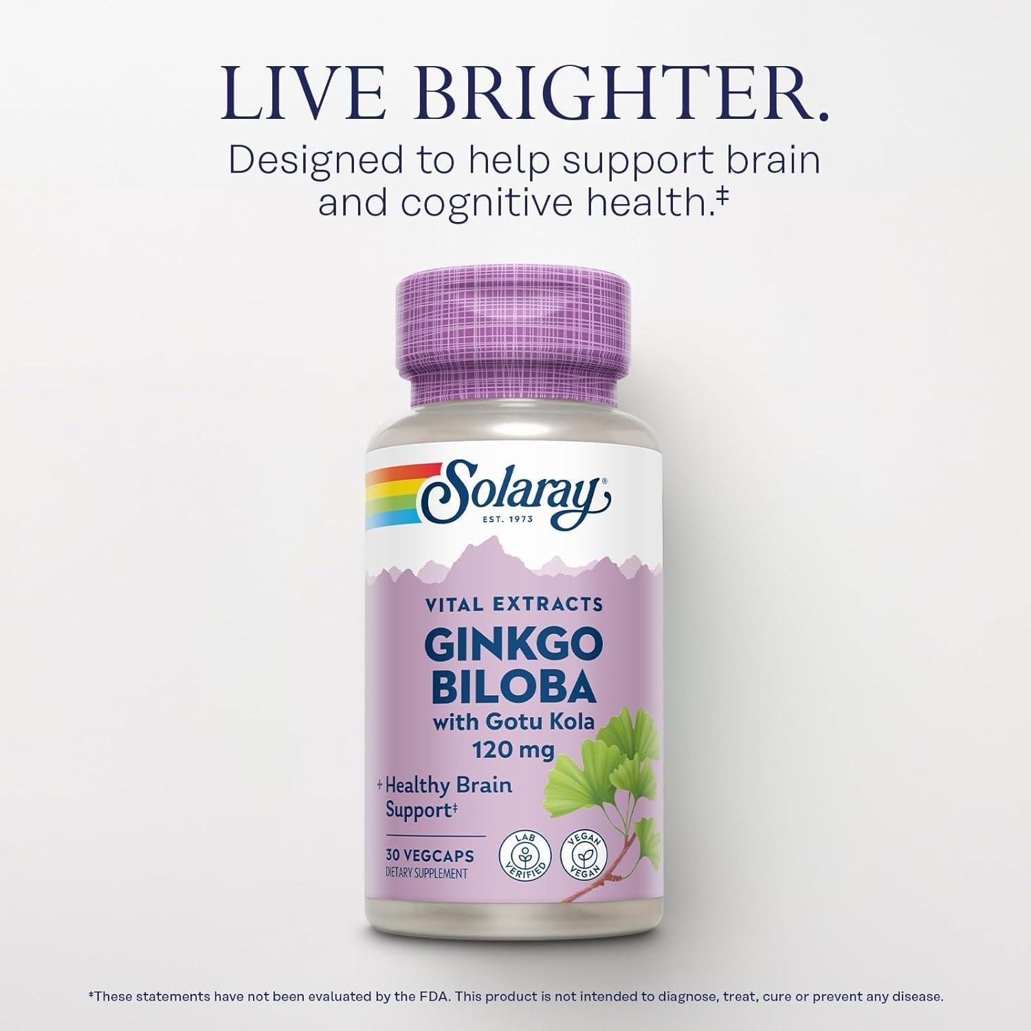 Cápsulas de Ginkgo Biloba Solaray con Gotu Kola - 30 VegCaps