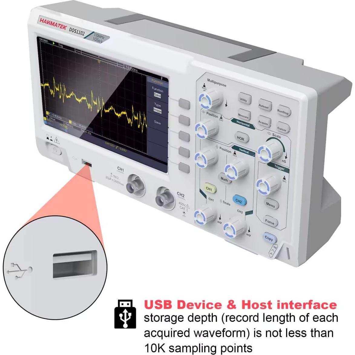Osciloscopio Digital HANMATEK DOS1102 110MHz 2 Canales 7"