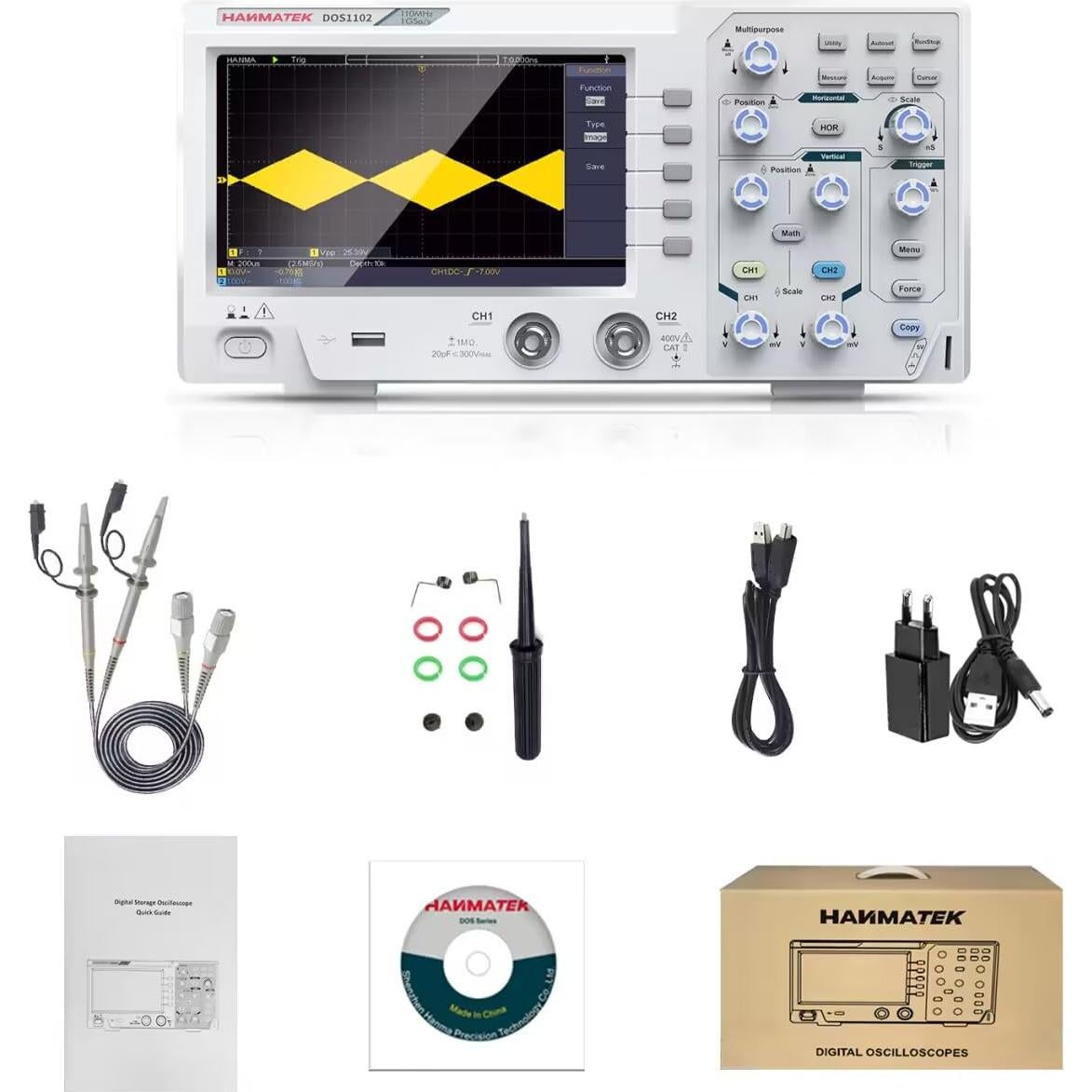 Osciloscopio Digital HANMATEK DOS1102 110MHz 2 Canales 7"
